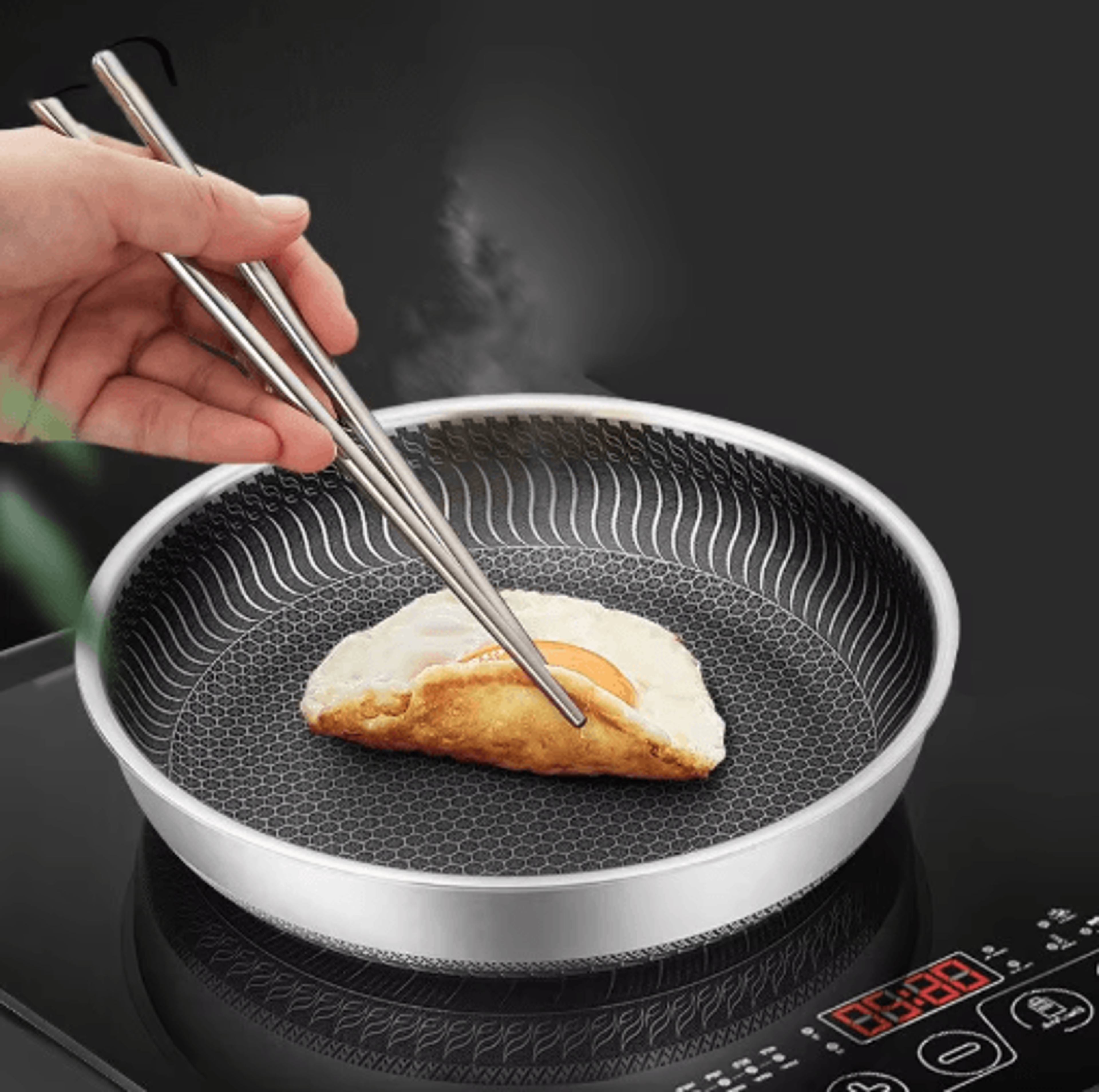 TriPly 316 Stainless Steel Honeycomb Frying Pan  WholeBody Wok Skillet For All Stoves 4