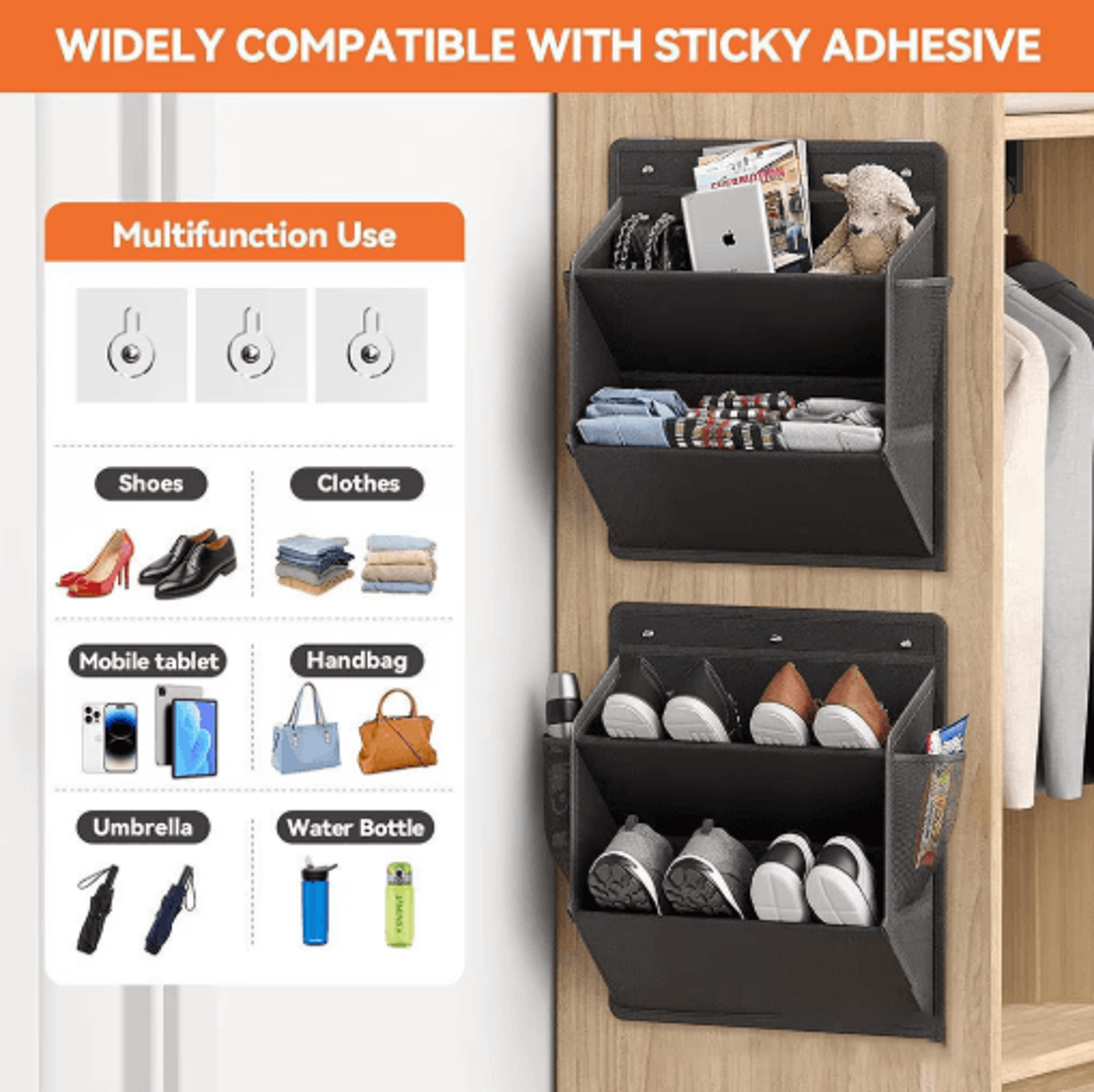 Over Door Hanging Organizer With MultiPocket Shoe Storage  NoTool SpaceSaving Wall Organizer 5
