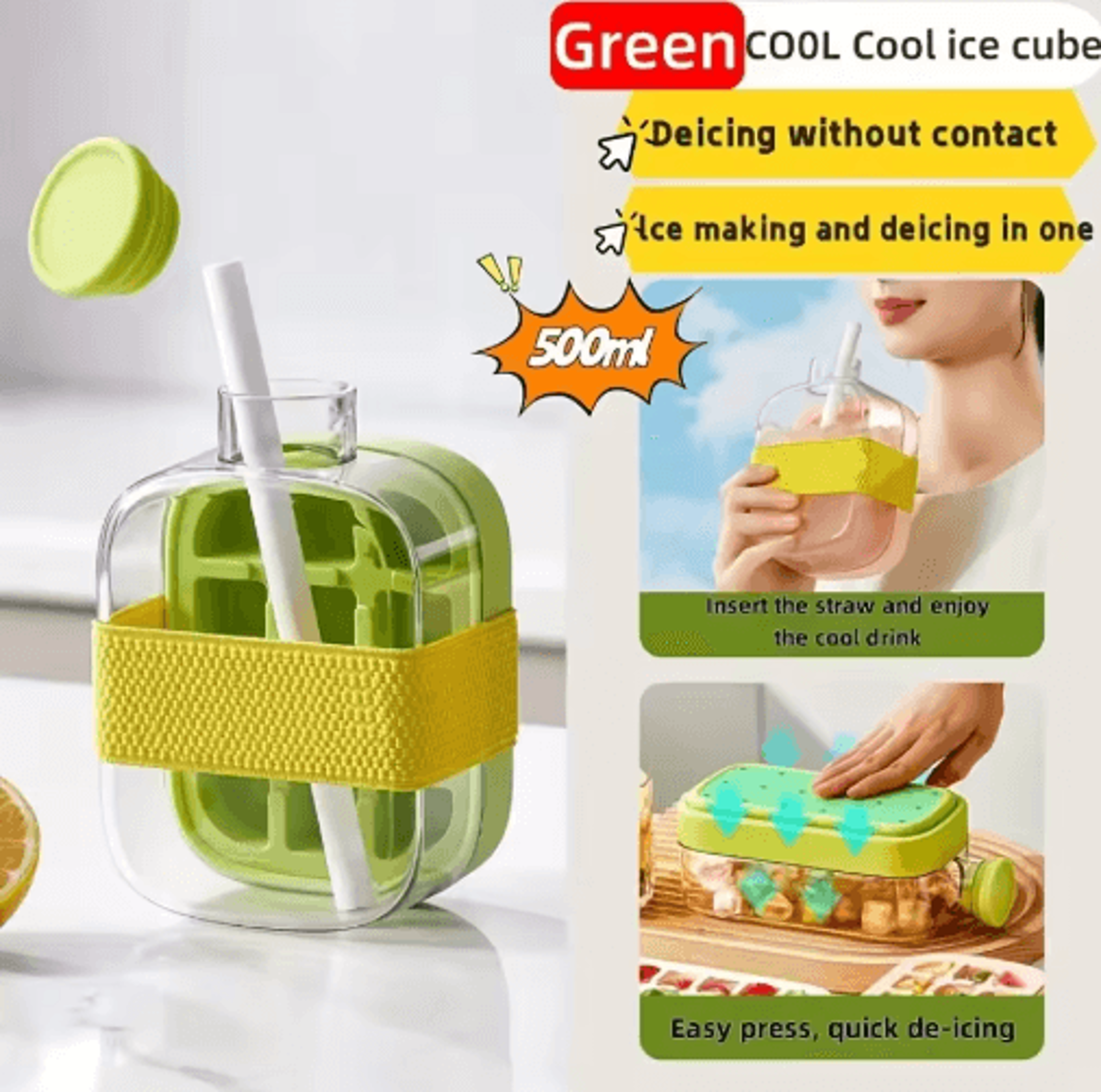12Grid LargeCapacity Ice Cube Tray  Water Bottle Combo With Lid 5
