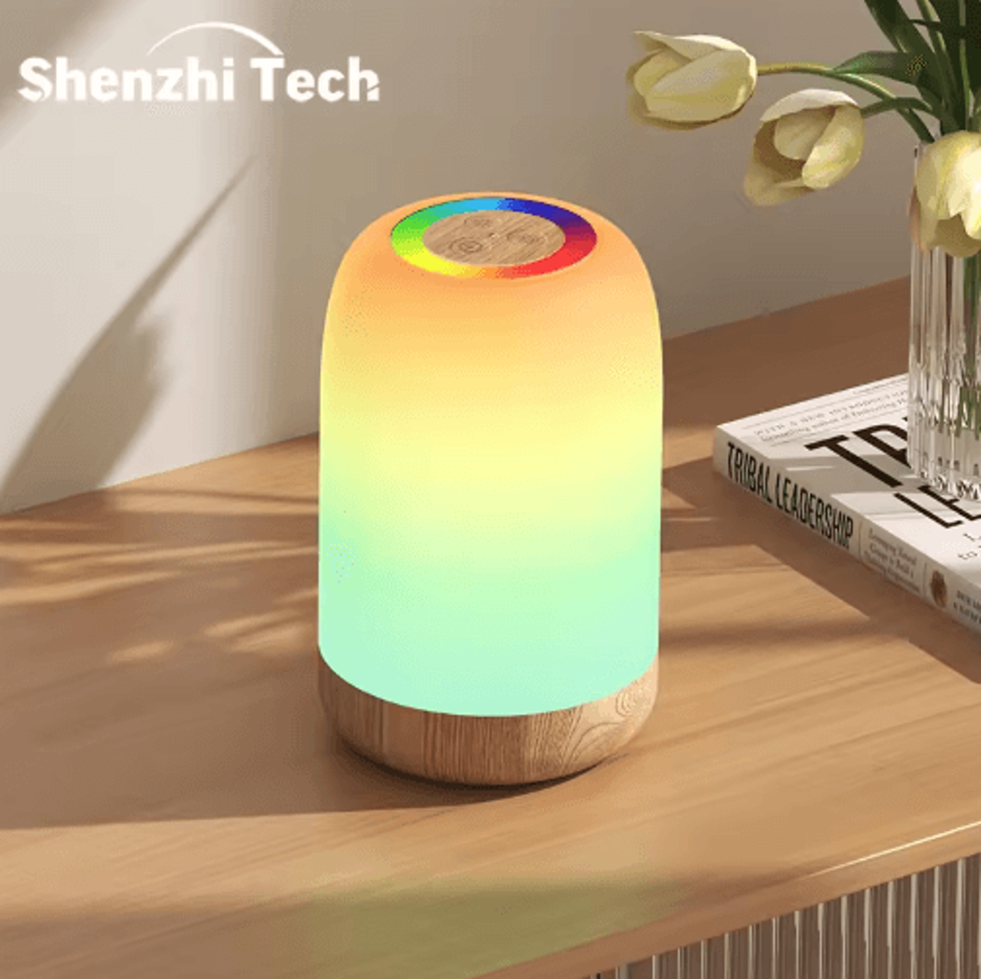 LED Touch Lamp With Dimmable RGB Colors  Wood Grain Base 0