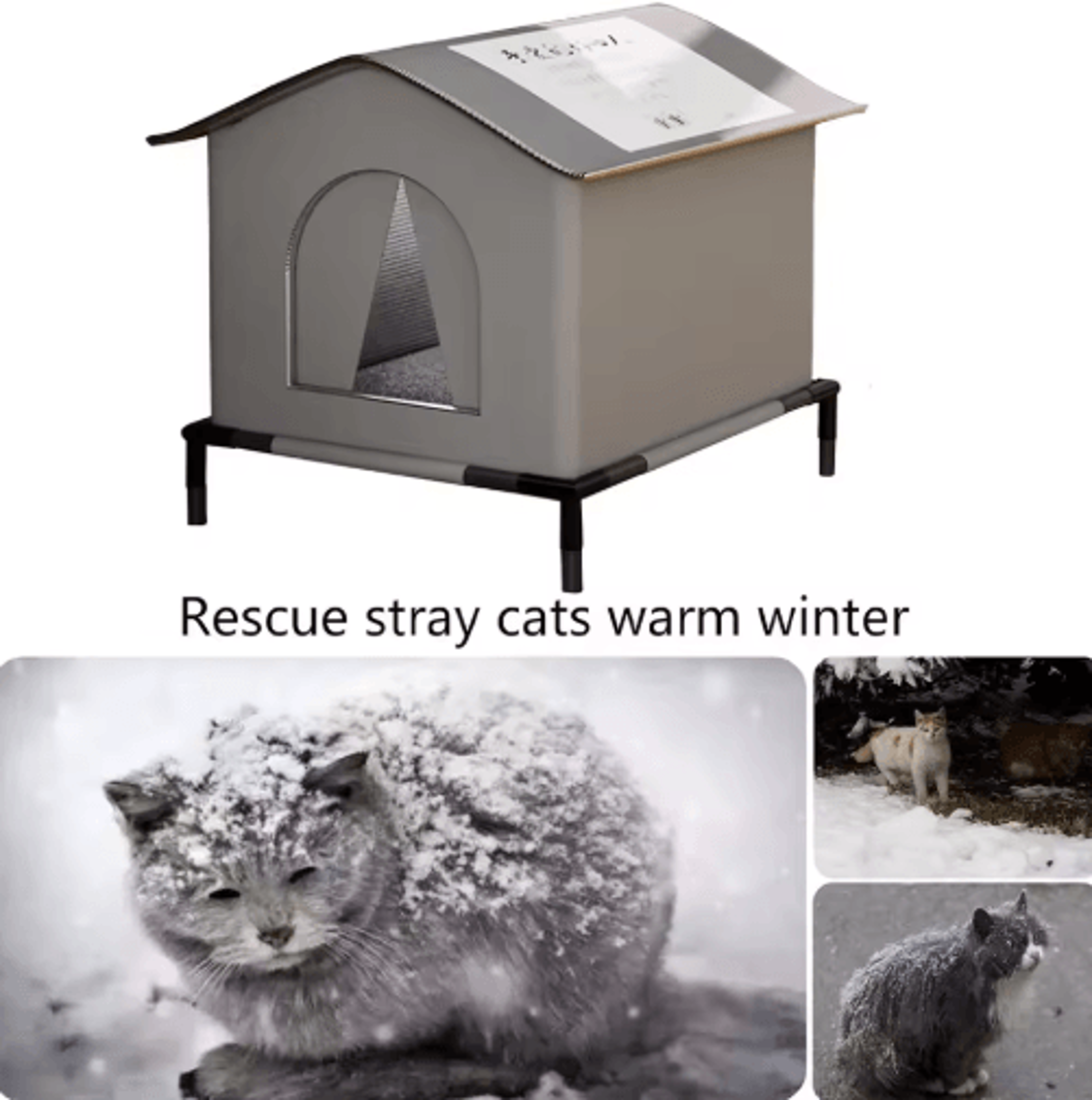 Warm Waterproof Stray Cat House With Insulated Mat Foldable Outdoor Pet Cave Bed For Cats  Small Do 5