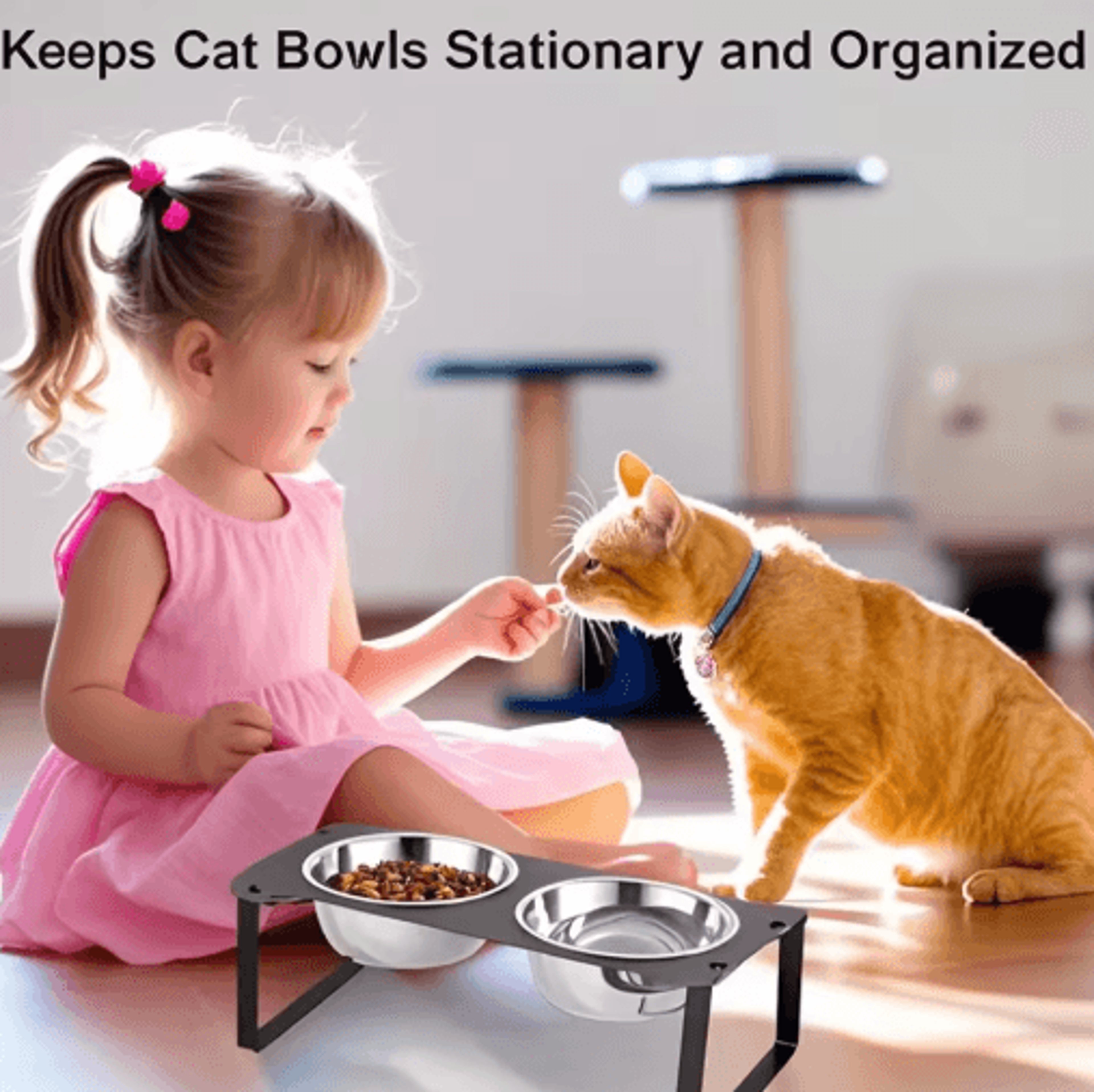 15 Tilted Elevated Cat Feeder With Double Stainless Steel Cat Bowls  Cute Metal Stand 3