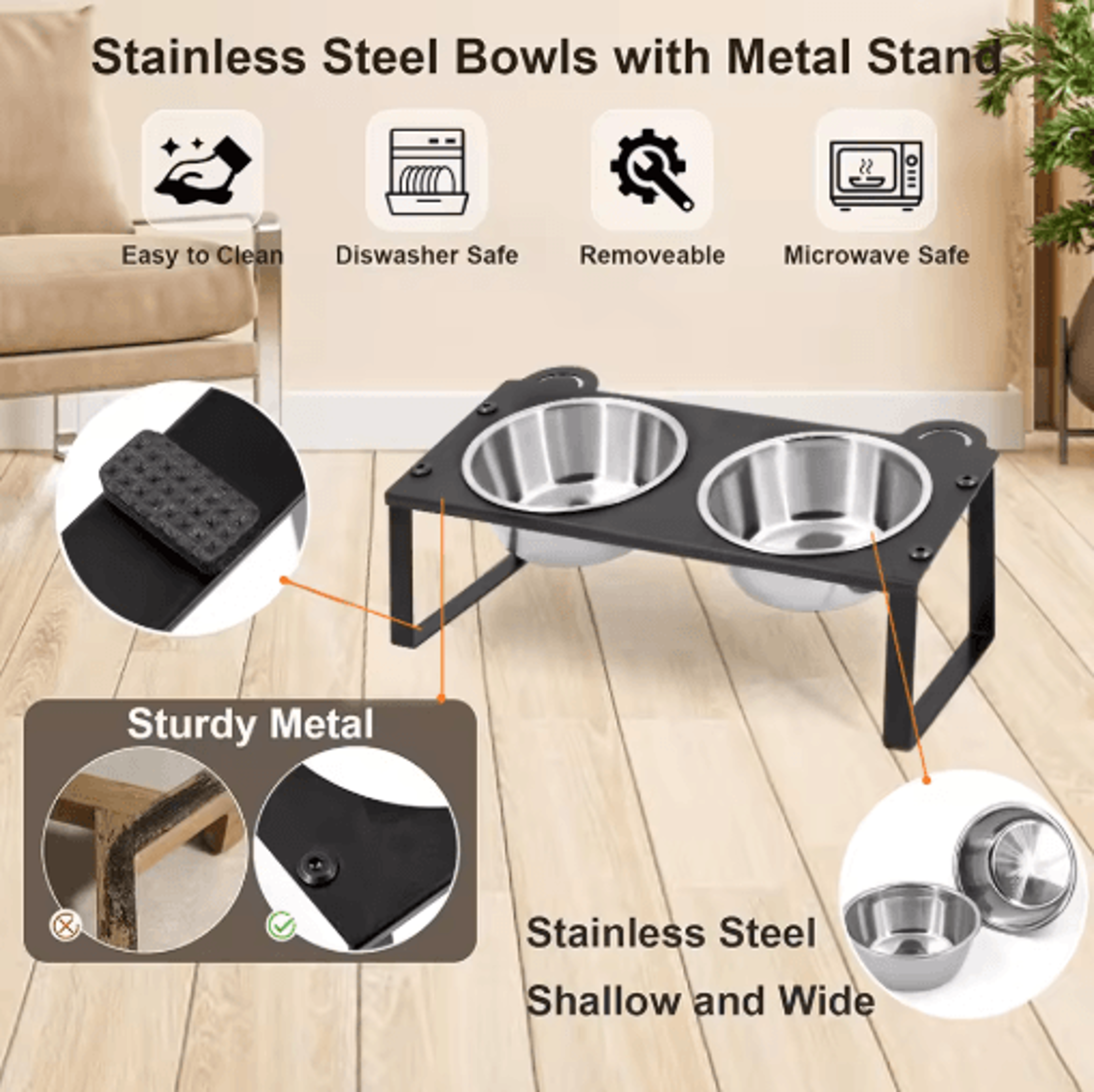15 Tilted Elevated Cat Feeder With Double Stainless Steel Cat Bowls  Cute Metal Stand 4