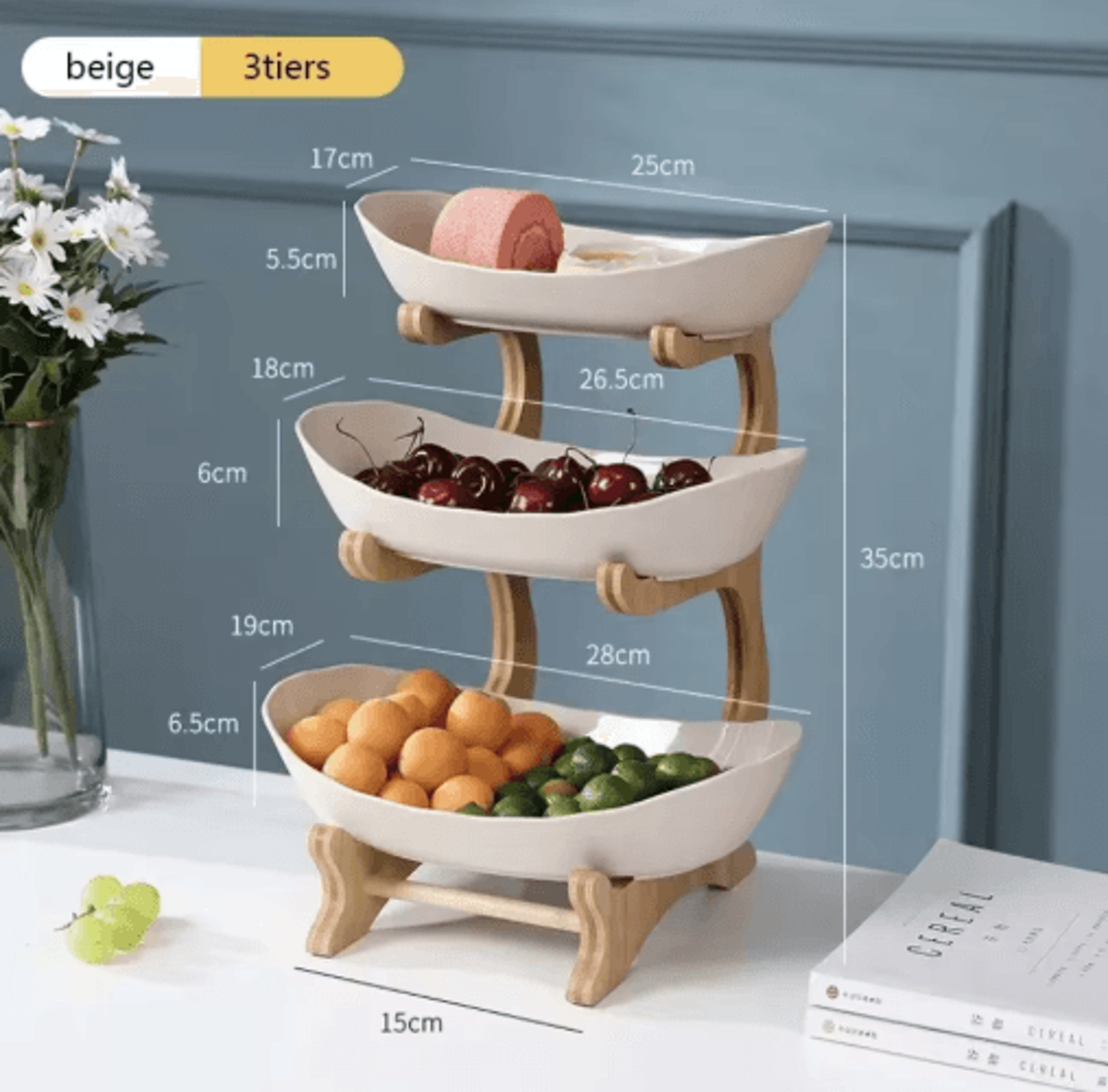 Modern Wooden ThreeLayer Fruit Plate MultiTier Snack  Dessert Serving Stand 1