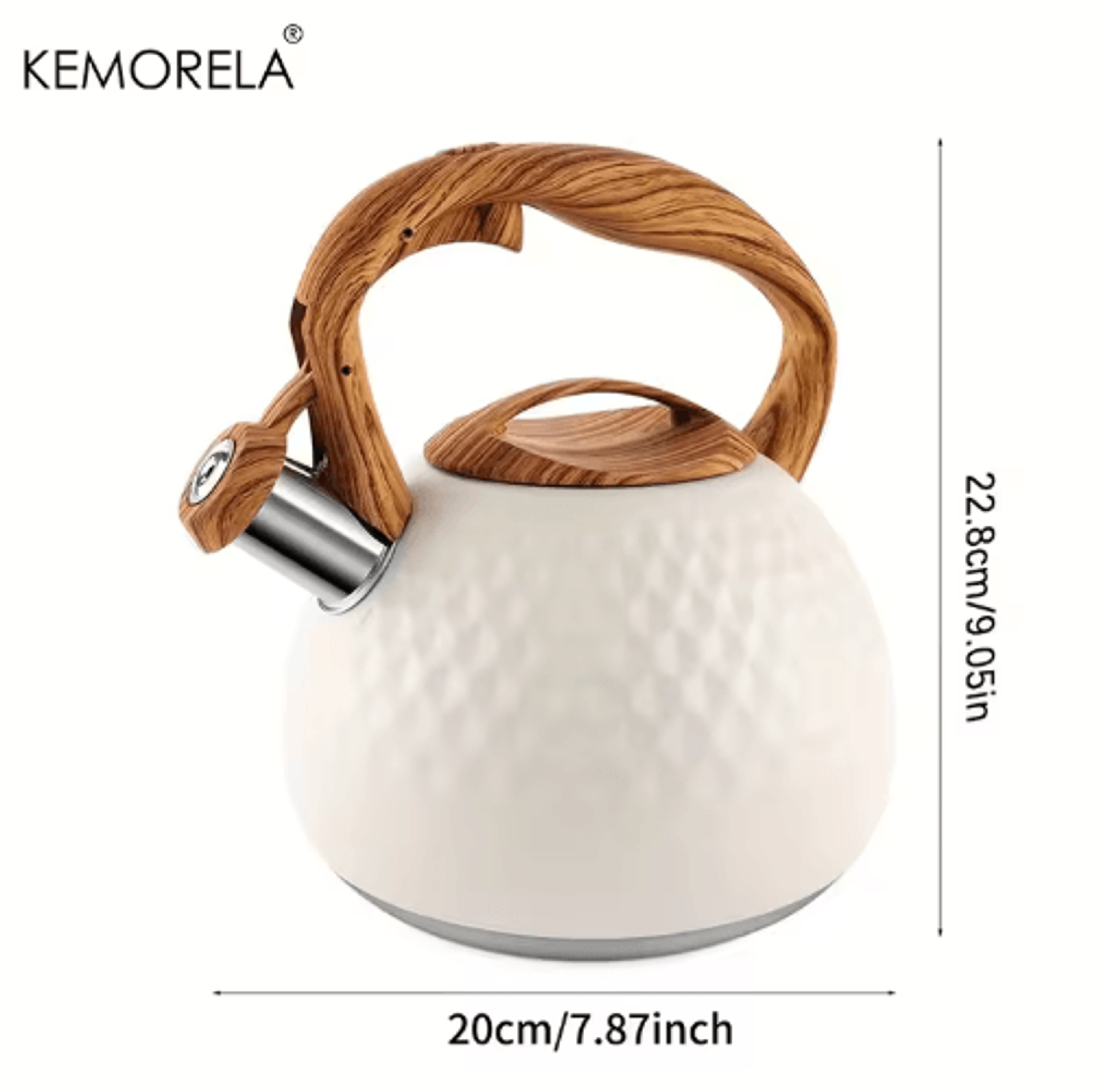 KEMORELA 3L Stainless Steel Whistling Kettle HeatResistant Hammered Teapot With Wooden Handle 2