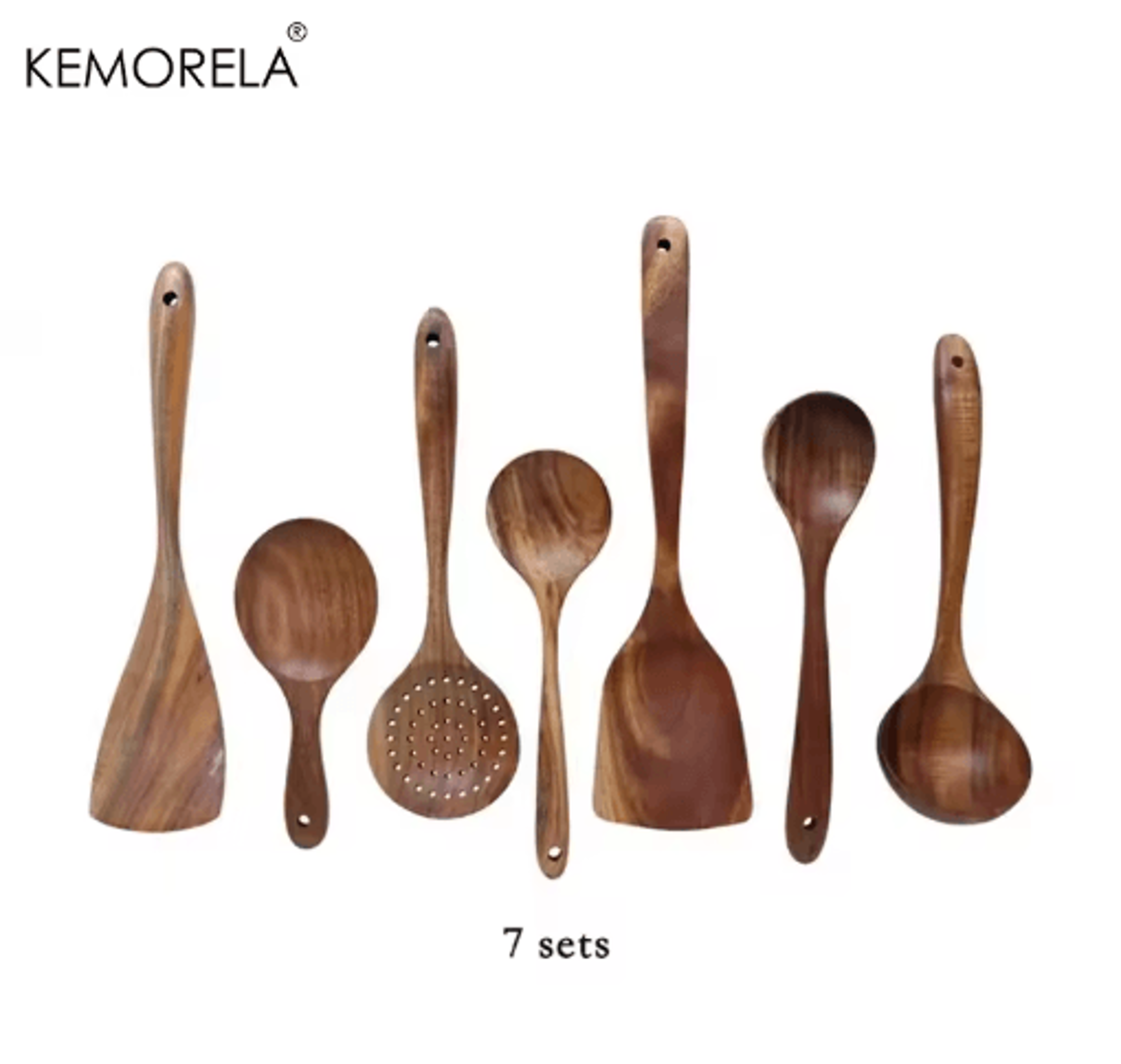 Teak Wooden Utensils Set With Holder 479Piece Wooden Spoons For Cooking 1