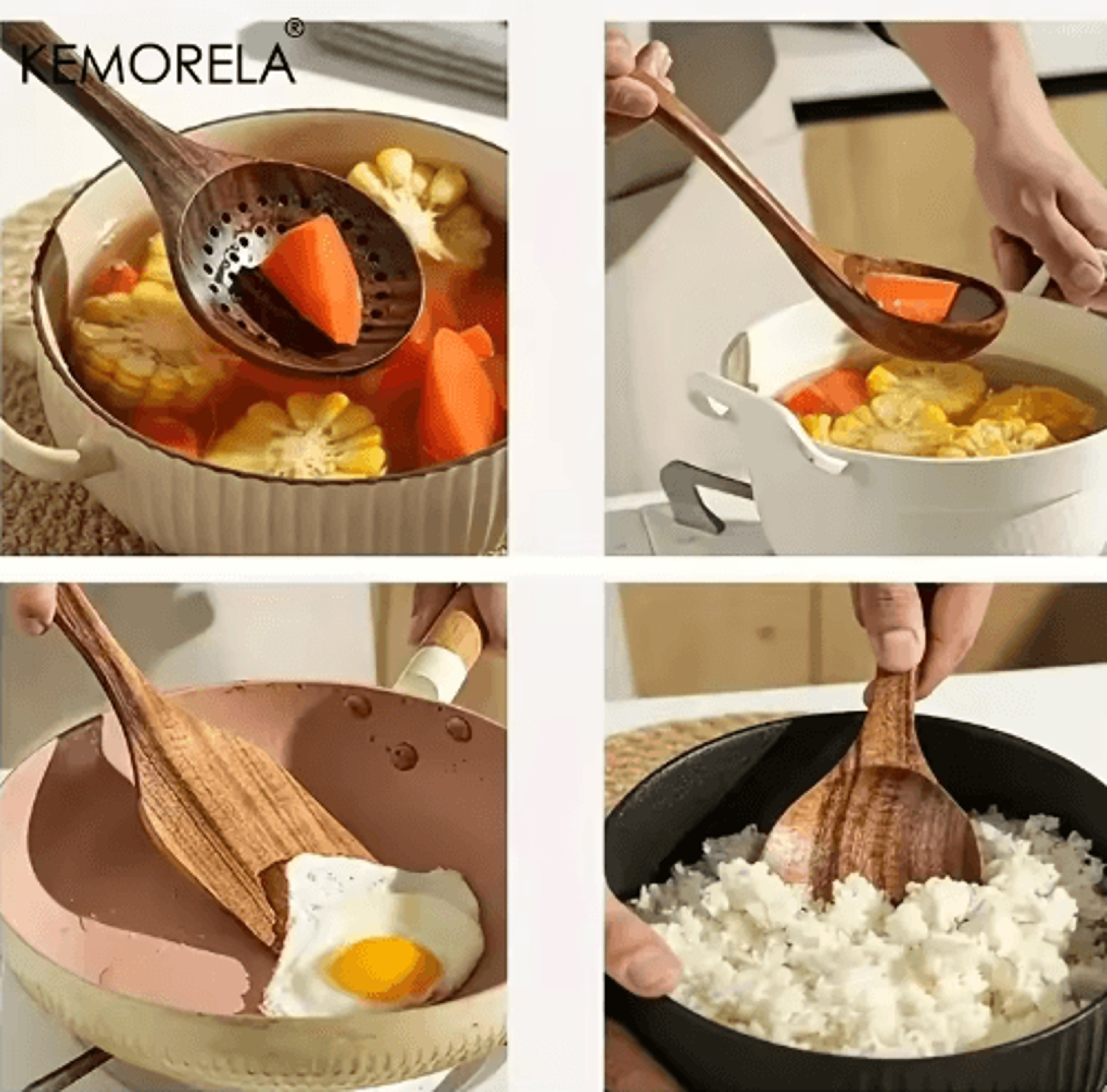 Thailand Teak Wooden Cooking Utensils Set 5Piece Natural Wooden Kitchen Tools 7