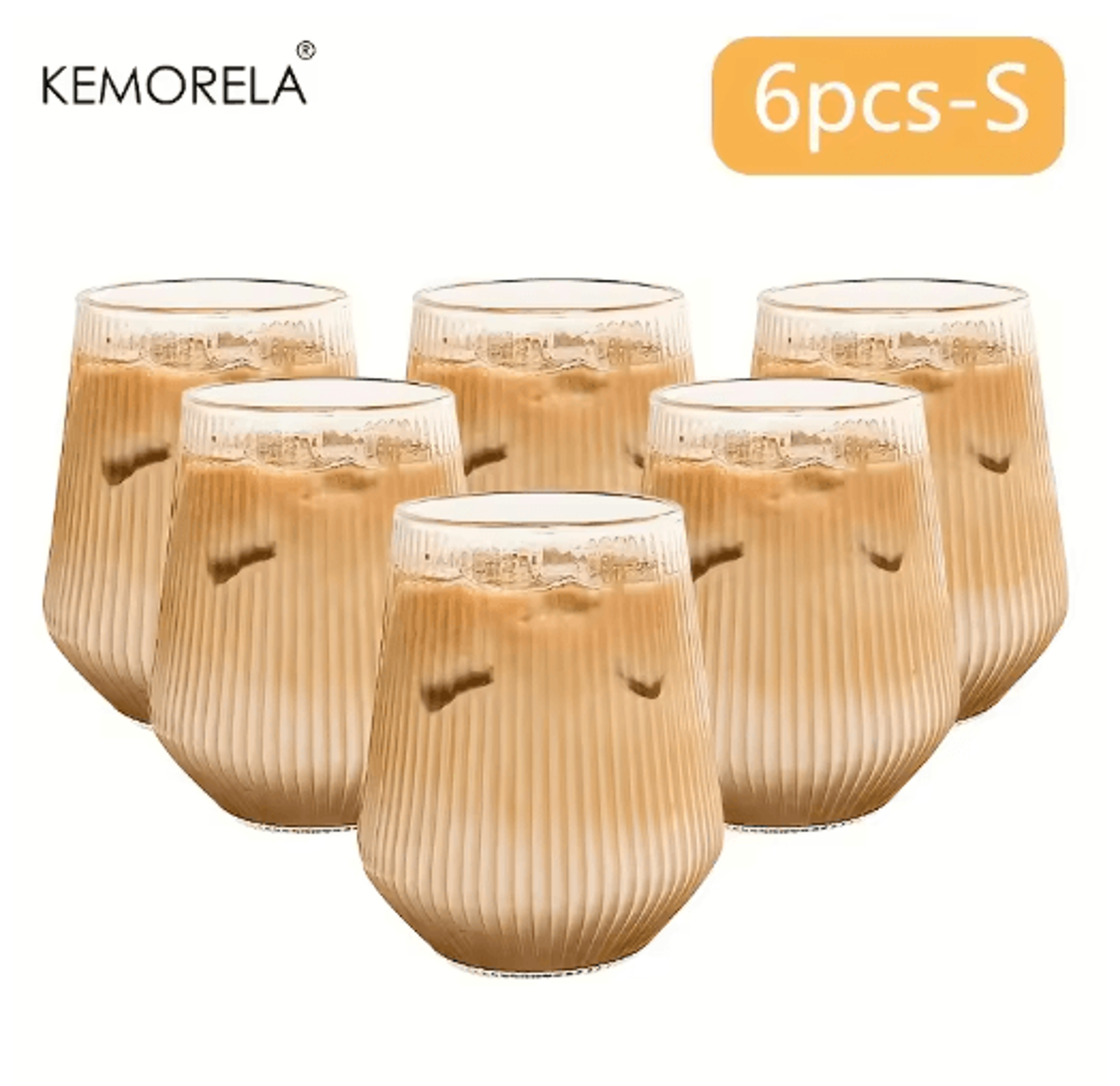 KEMORELA Heat Resistant Striped Glass Cups 4 To 6 Piece Clear Coffee And Water Drinking Set 3