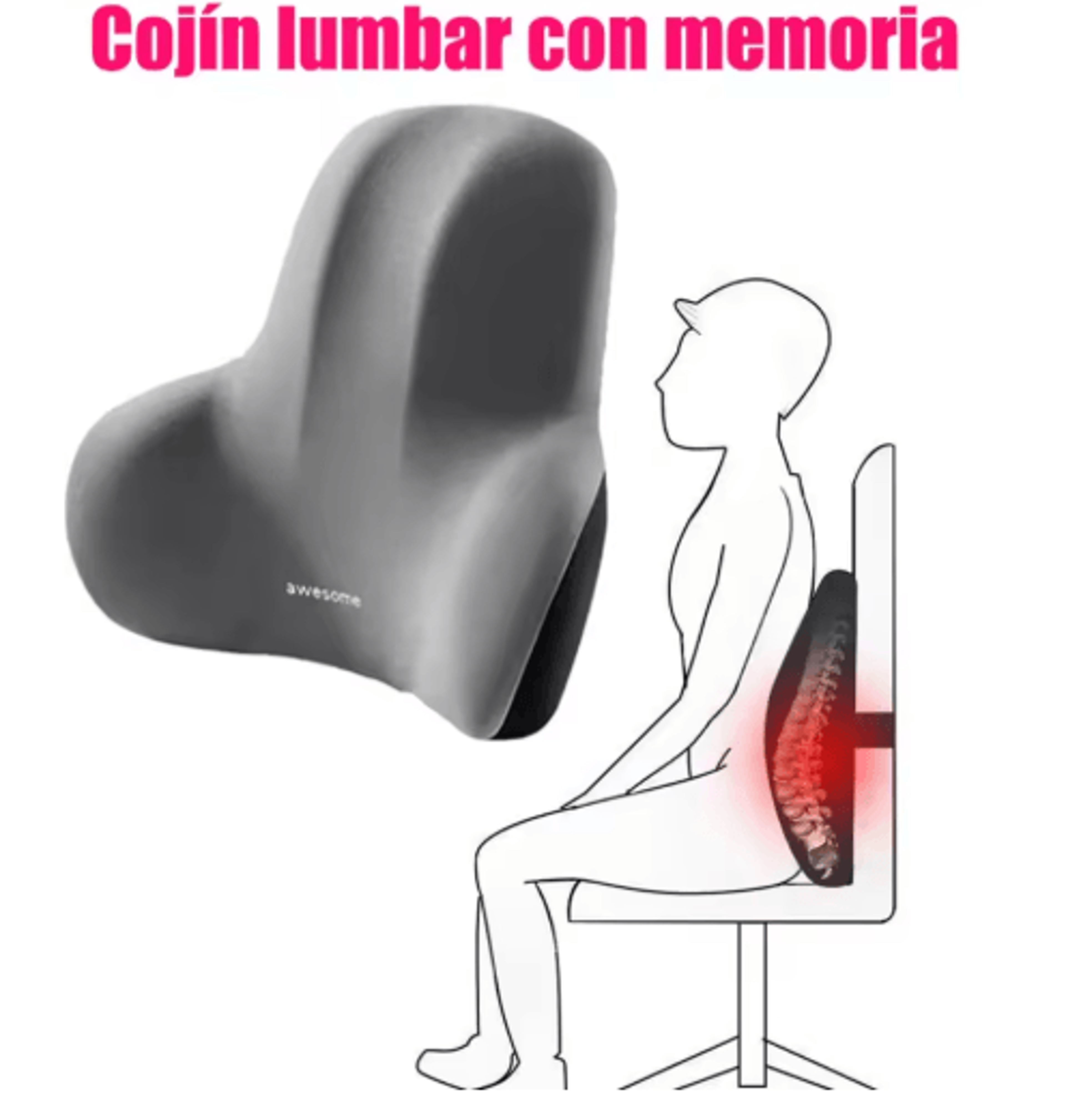 Memory Foam Lumbar Back Cushion For Car Office  Gaming Chairs 0