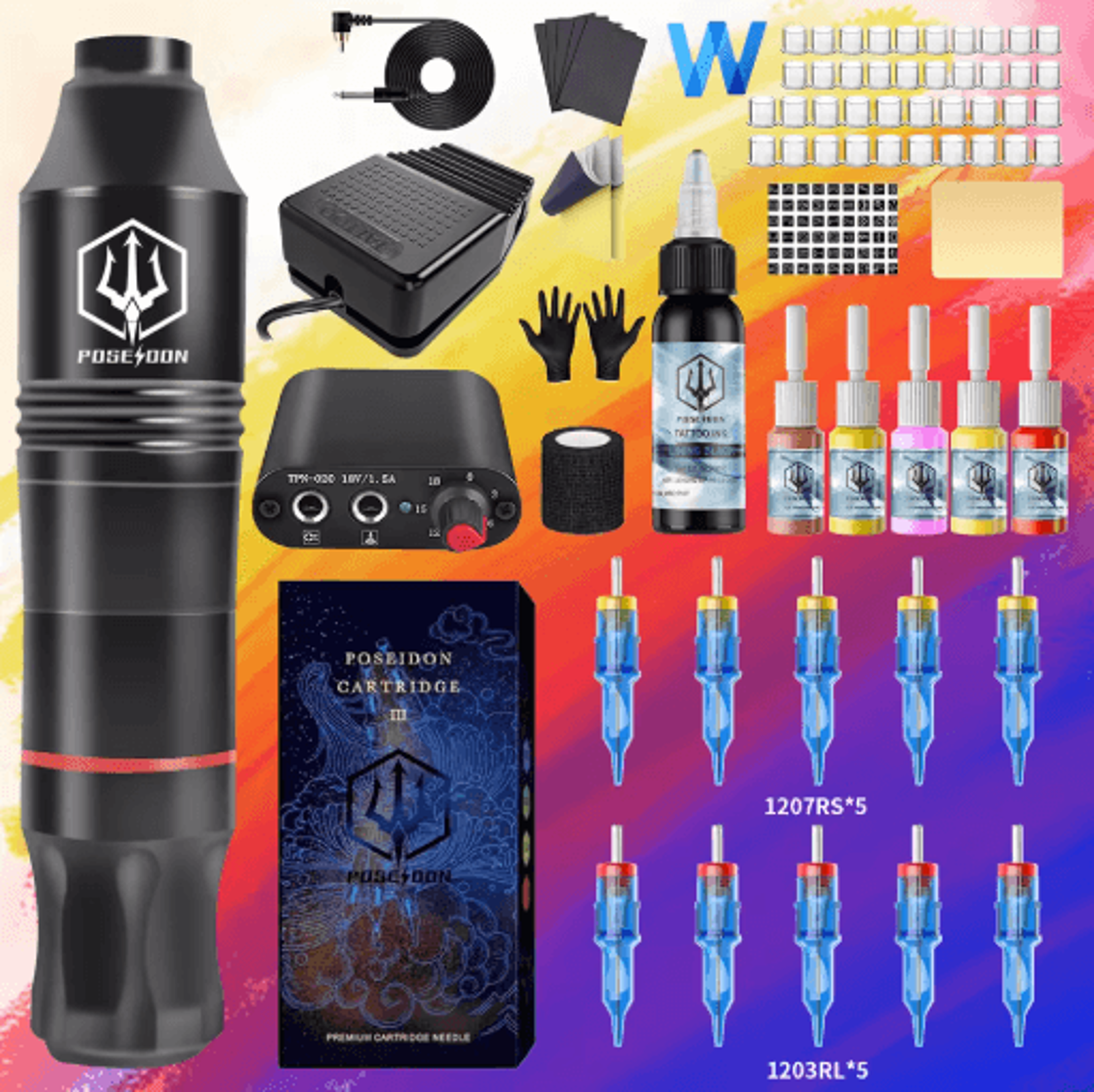 POSEIDON New Memory Wireless Tattoo Pen Kit Professional Permanent Makeup Machine 10