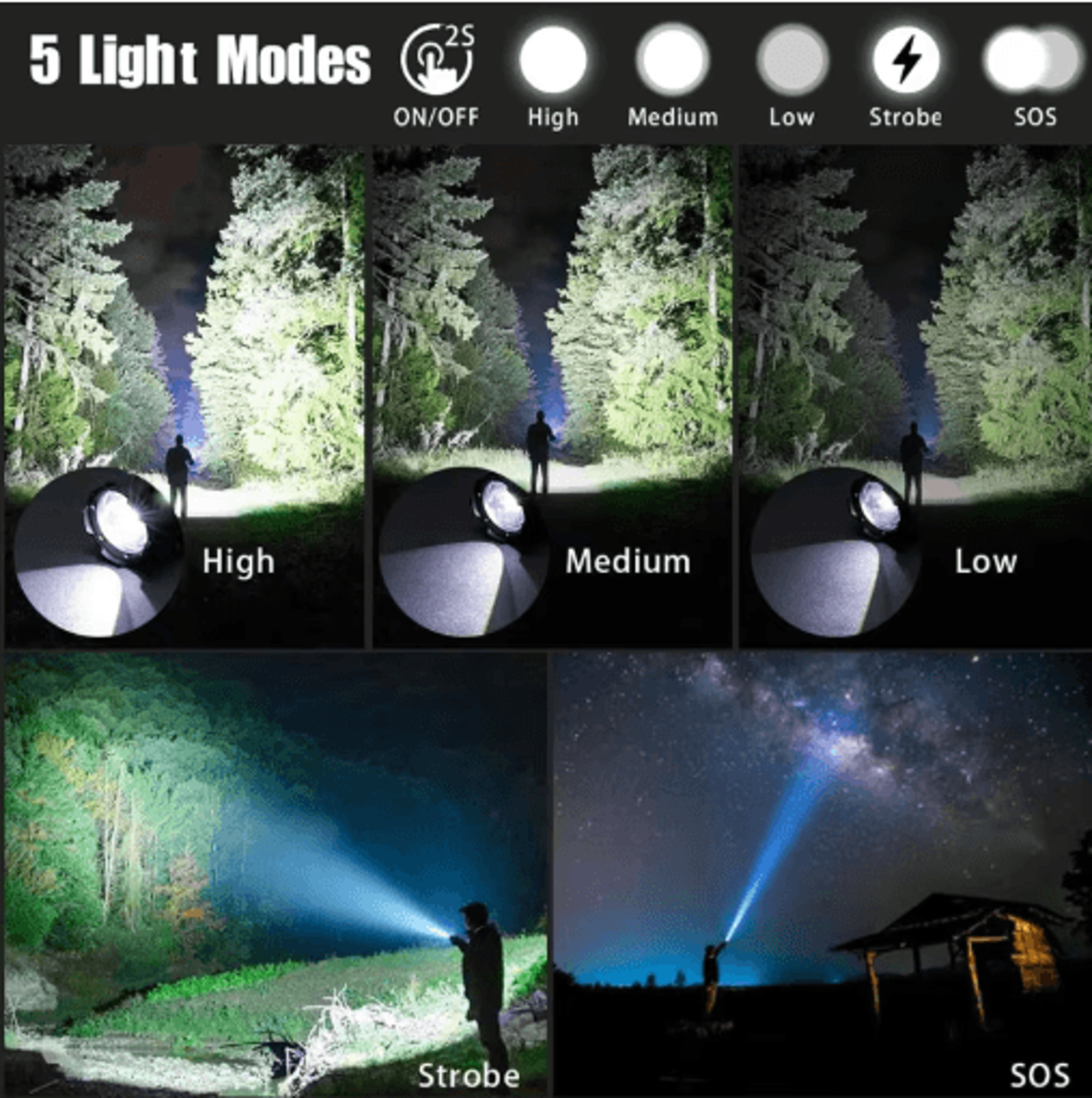 HighPower Rechargeable LED Tactical Flashlight  Aluminum Zoom Torch For Outdoor  Camping 8