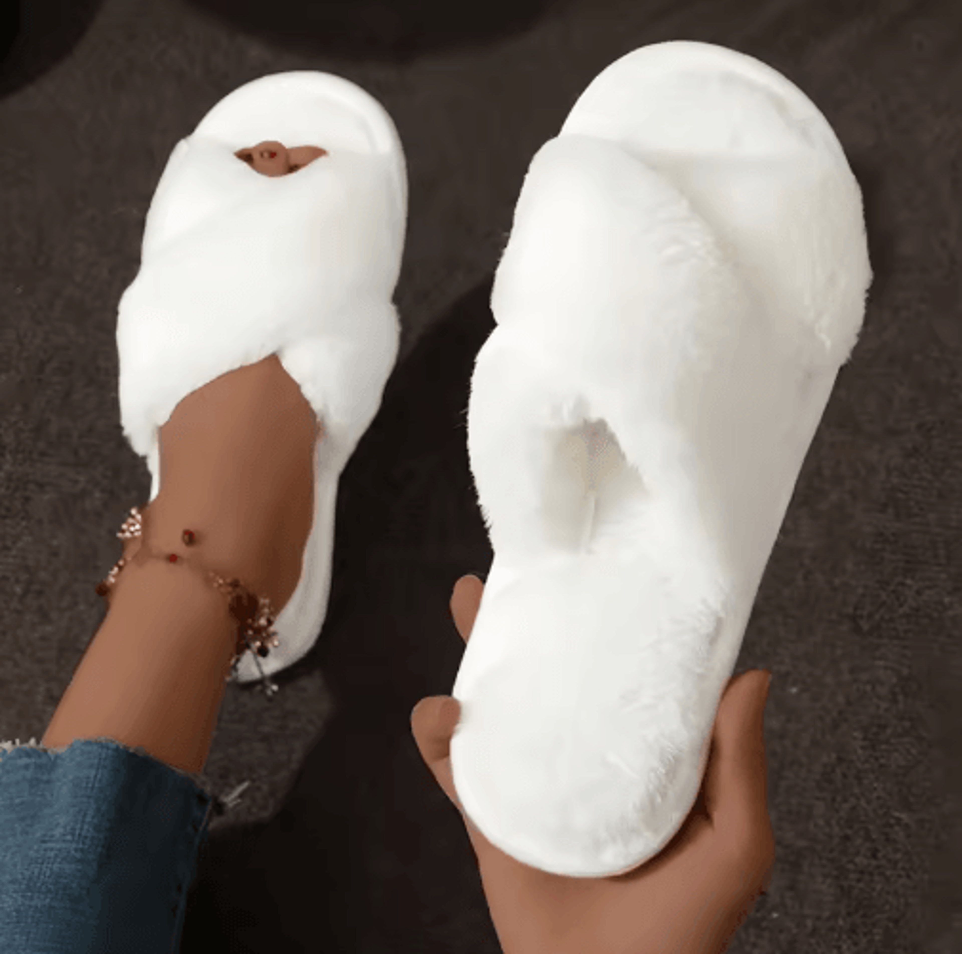 Womens CrossStrap Faux Fur Slippers  Warm Plush Indoor Slides For Home Comfort 8