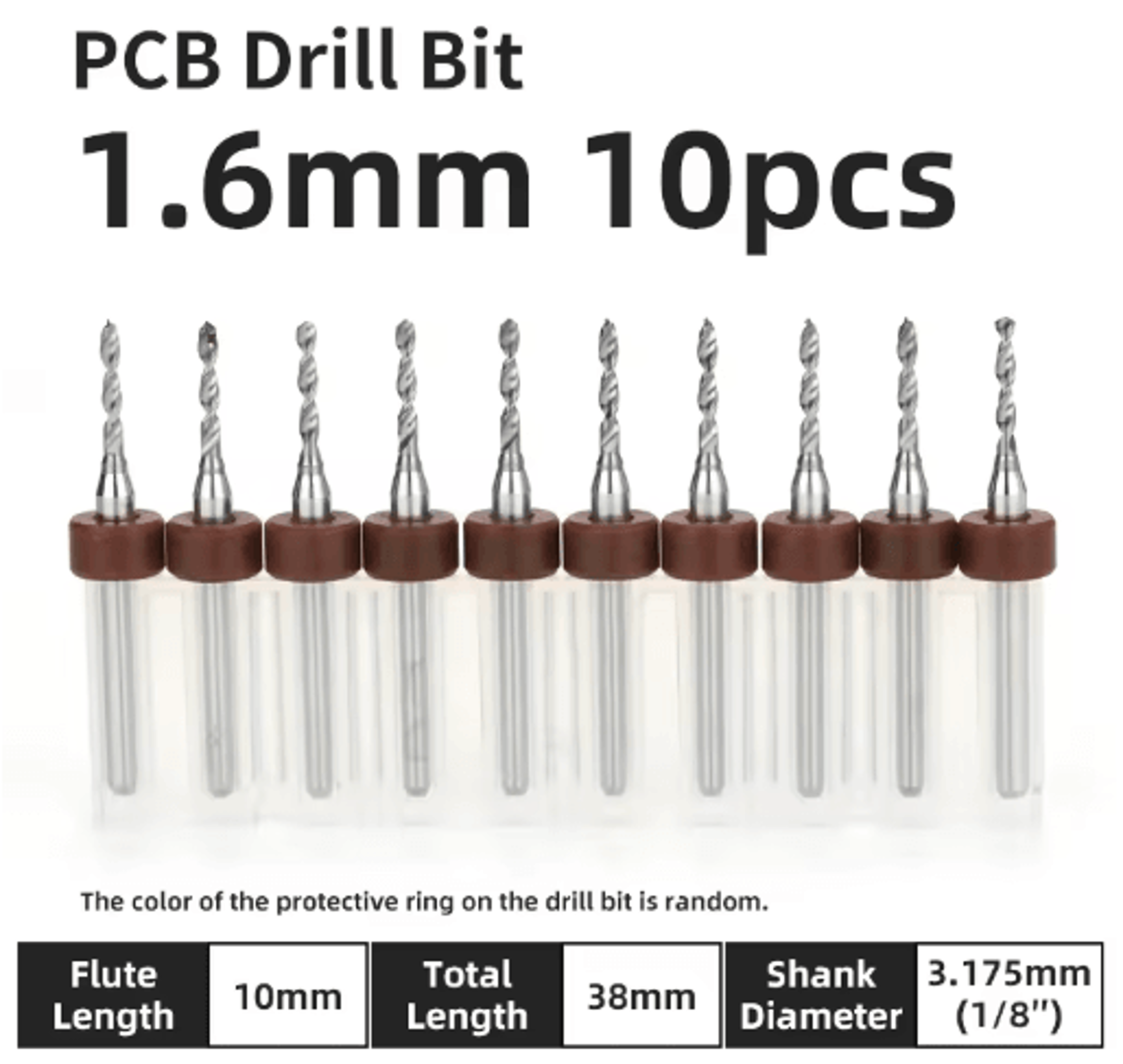 TOOLEYE Micro PCB Drill Bit Set  10pcs Precision CNC Drills 013175mm 18 Shank 15