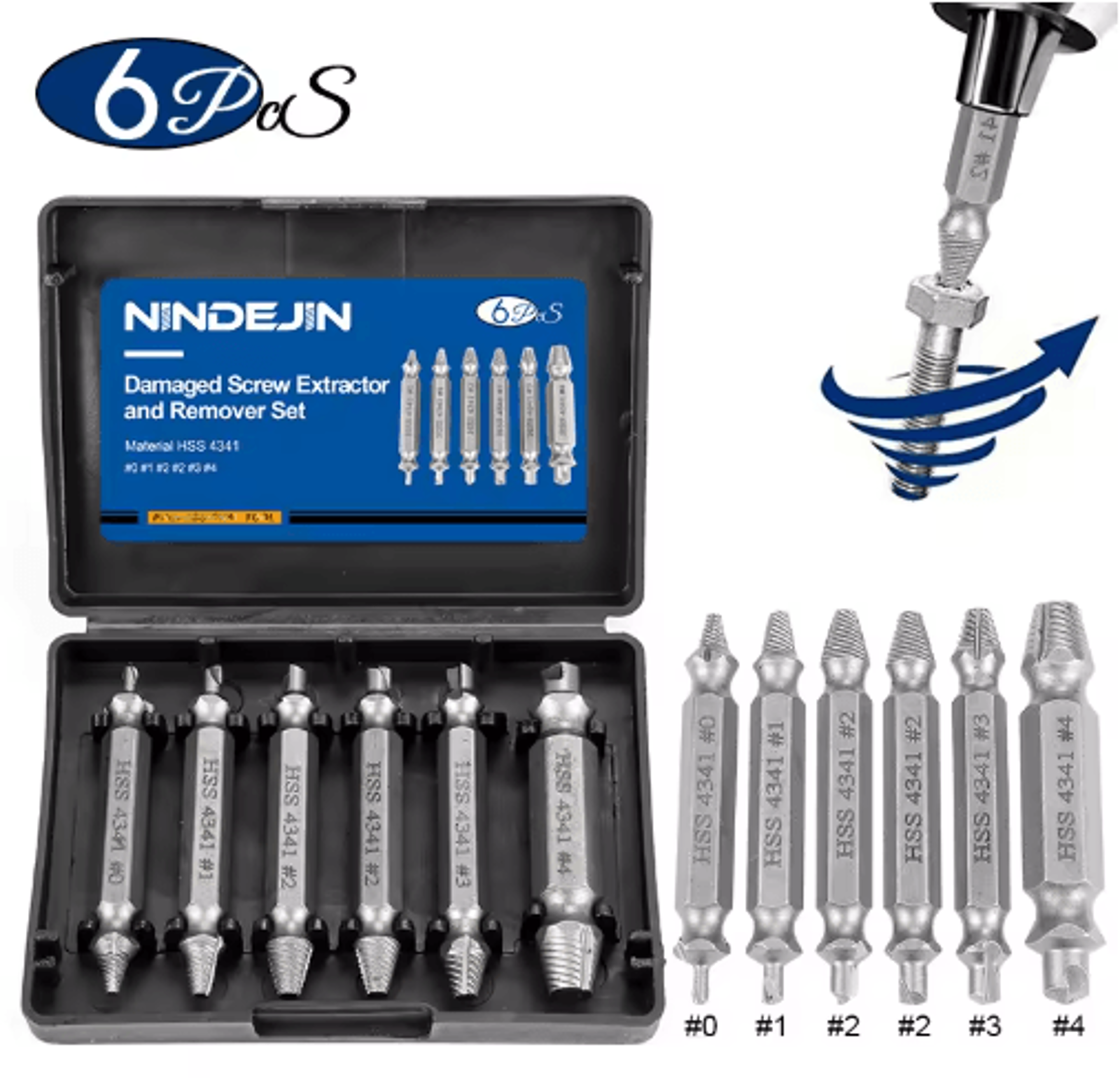 NINDEJIN Damaged Screw  Bolt Extractor Drill Bit Set 456pcs 4