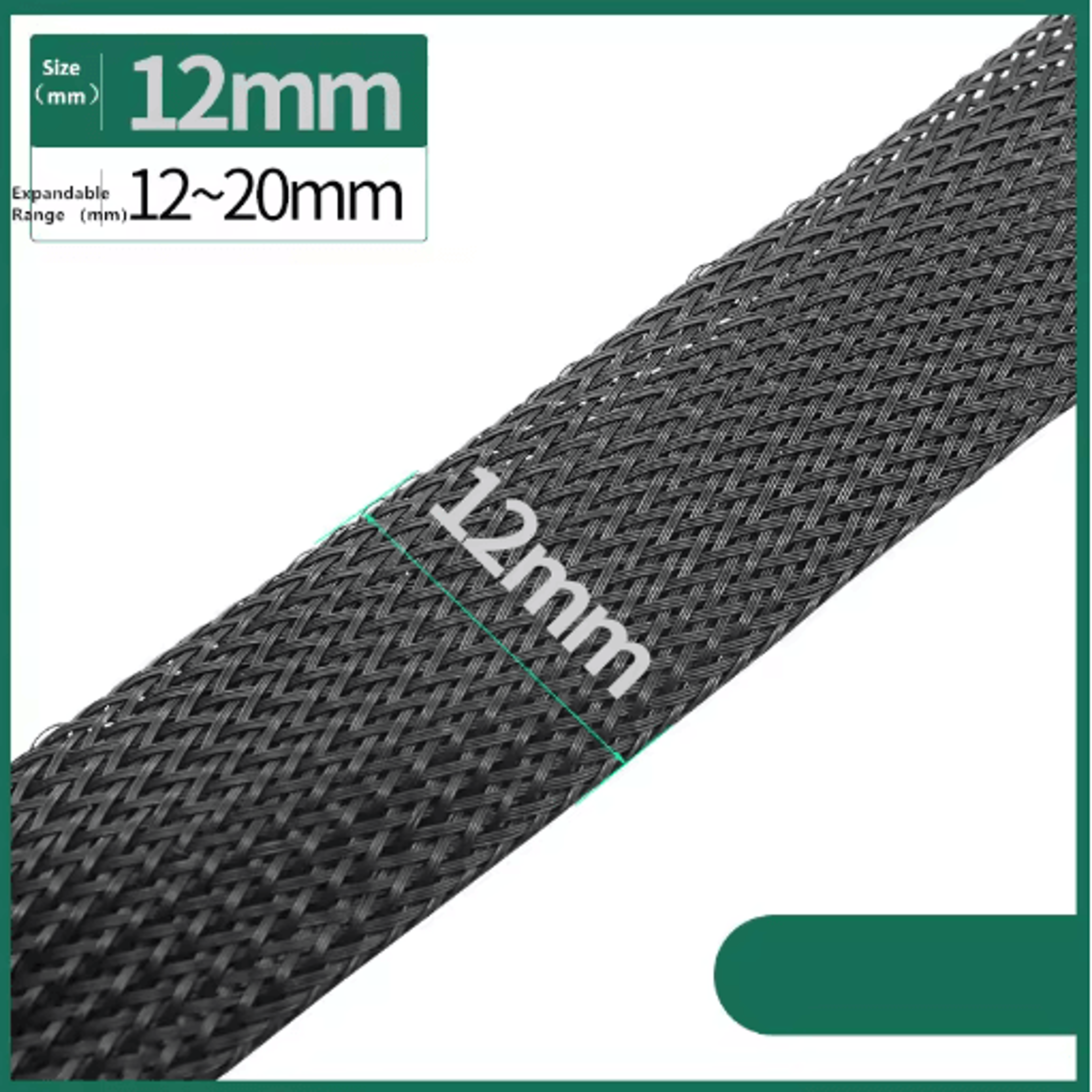 Black PET Braided Cable Sleeving Expandable Wire Protection Sleeve 4 To 25mm 1 Yo 50m 11