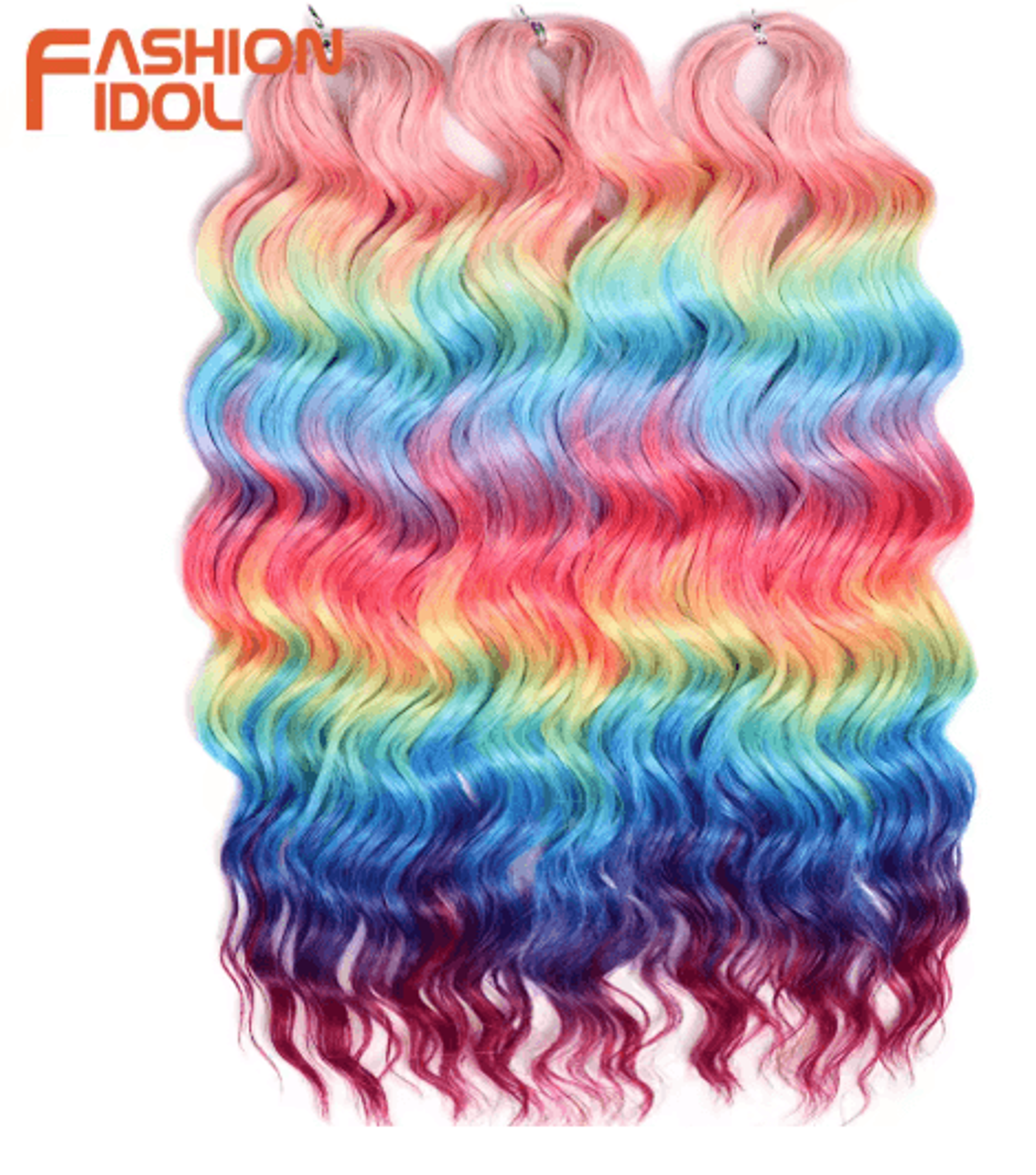 FASHION IDOL 24Inch Ombre Rainbow Water Wave Crochet Hair Synthetic Deep Wave Braiding Extensions 22