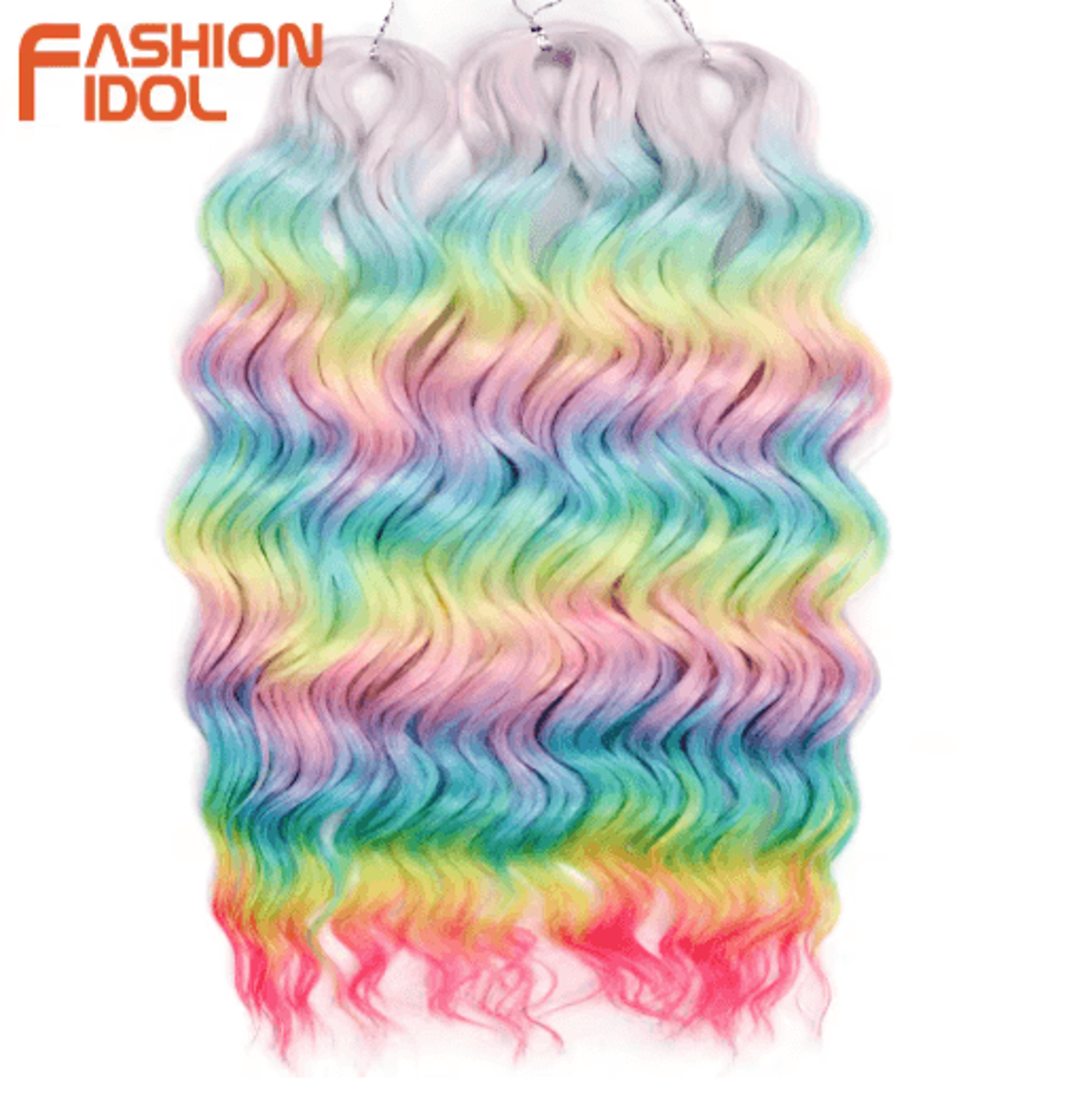 FASHION IDOL 24Inch Ombre Rainbow Water Wave Crochet Hair Synthetic Deep Wave Braiding Extensions 25
