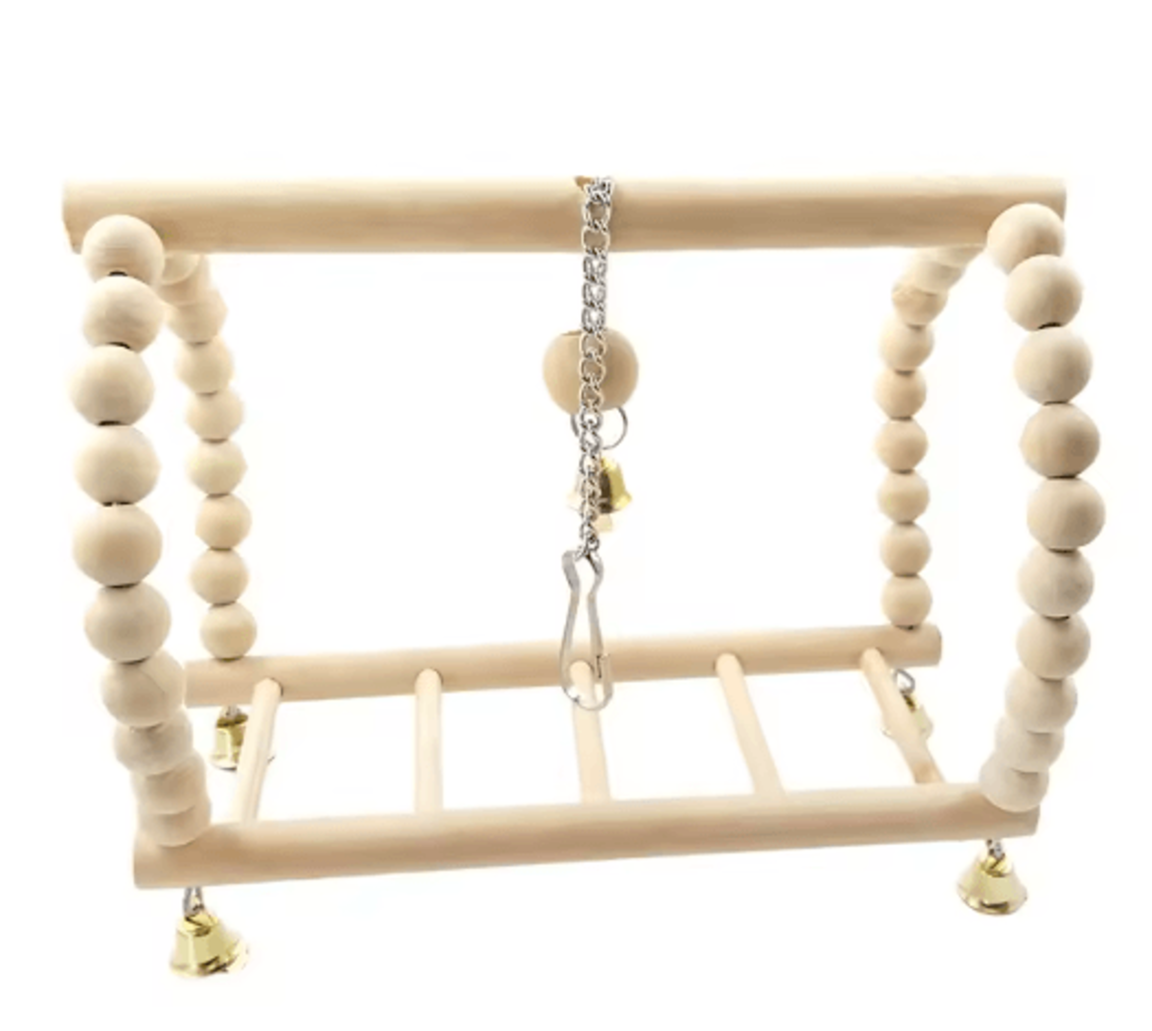 Wooden Parrot Swing  Climbing Toy With Bells  Hanging Ladder Playstand Hammock 7