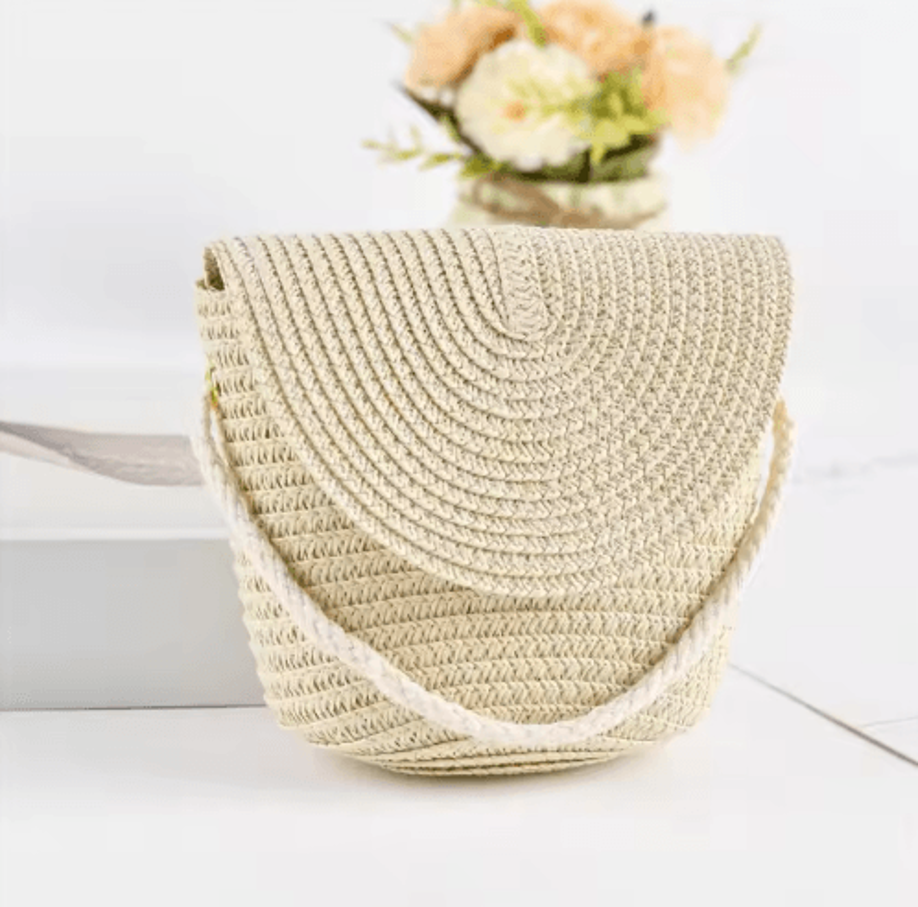 Solara HalfMoon Straw Crossbody Bag  Handmade Summer Rattan Handbag 5