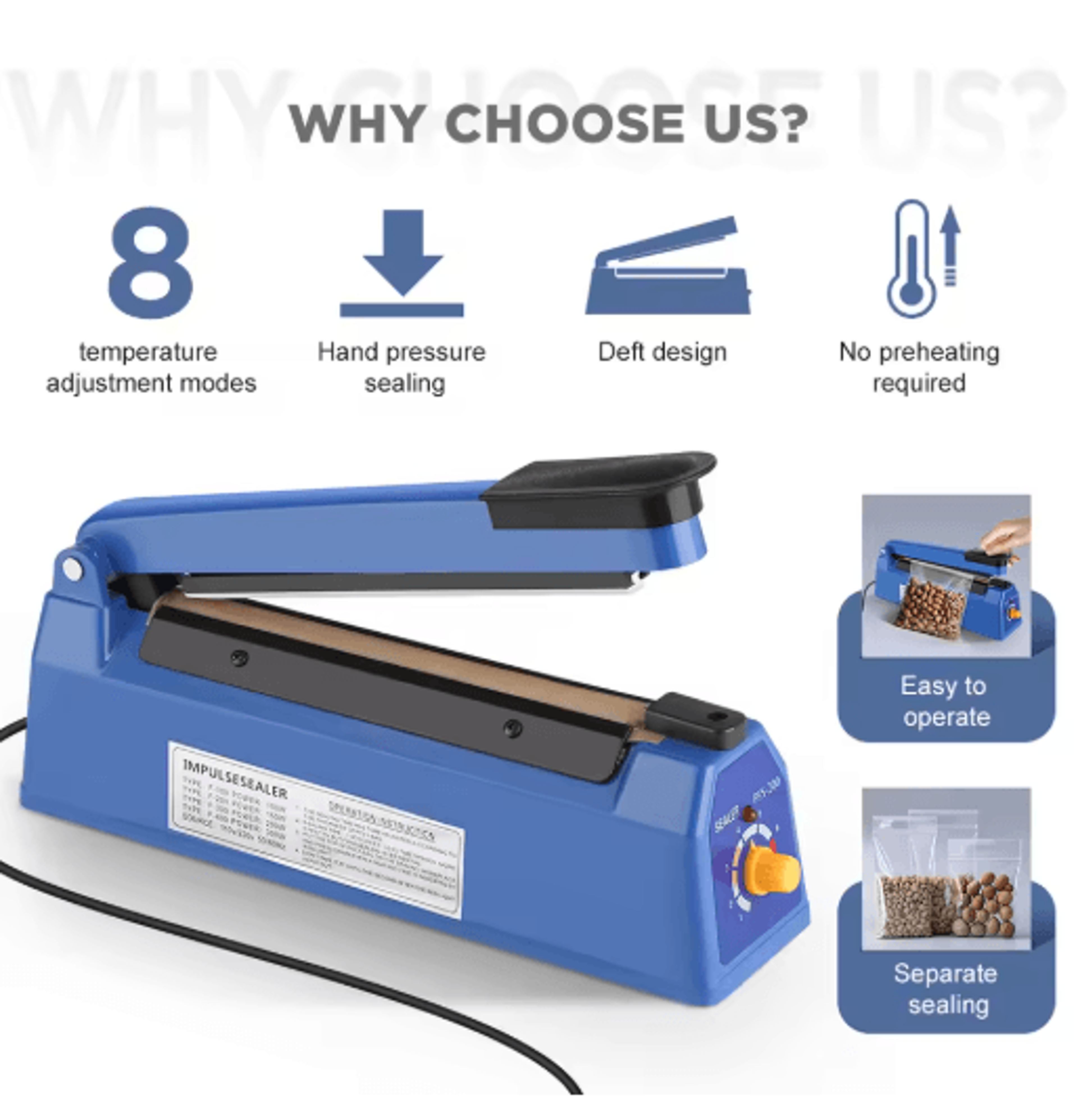 SealPro 8 Inch Manual Impulse Heat Sealer For Plastic And Shrink Bags 7