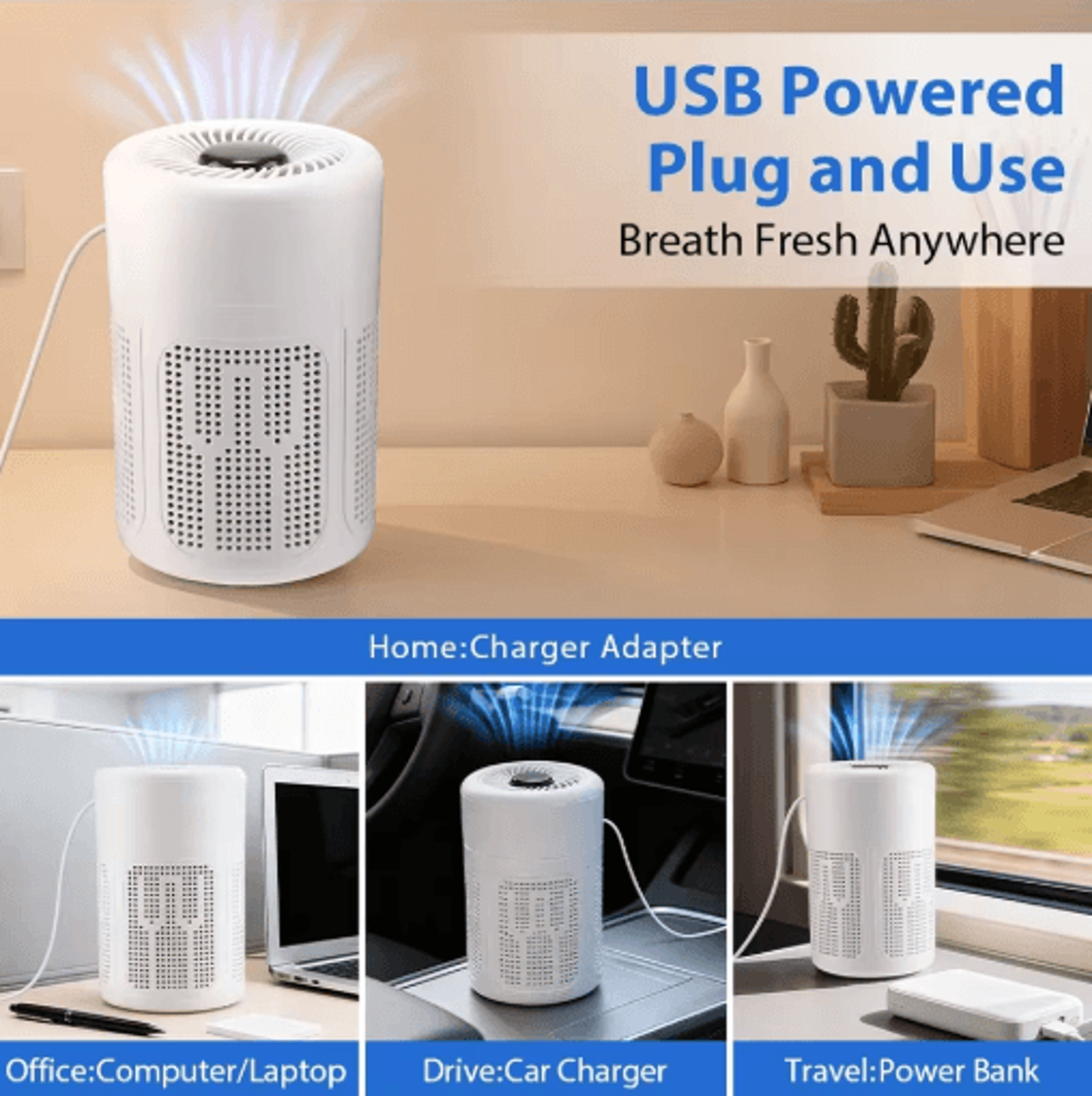 PureBreathe USB Portable Air Purifier With HEPA And Negative Ion Technology 2