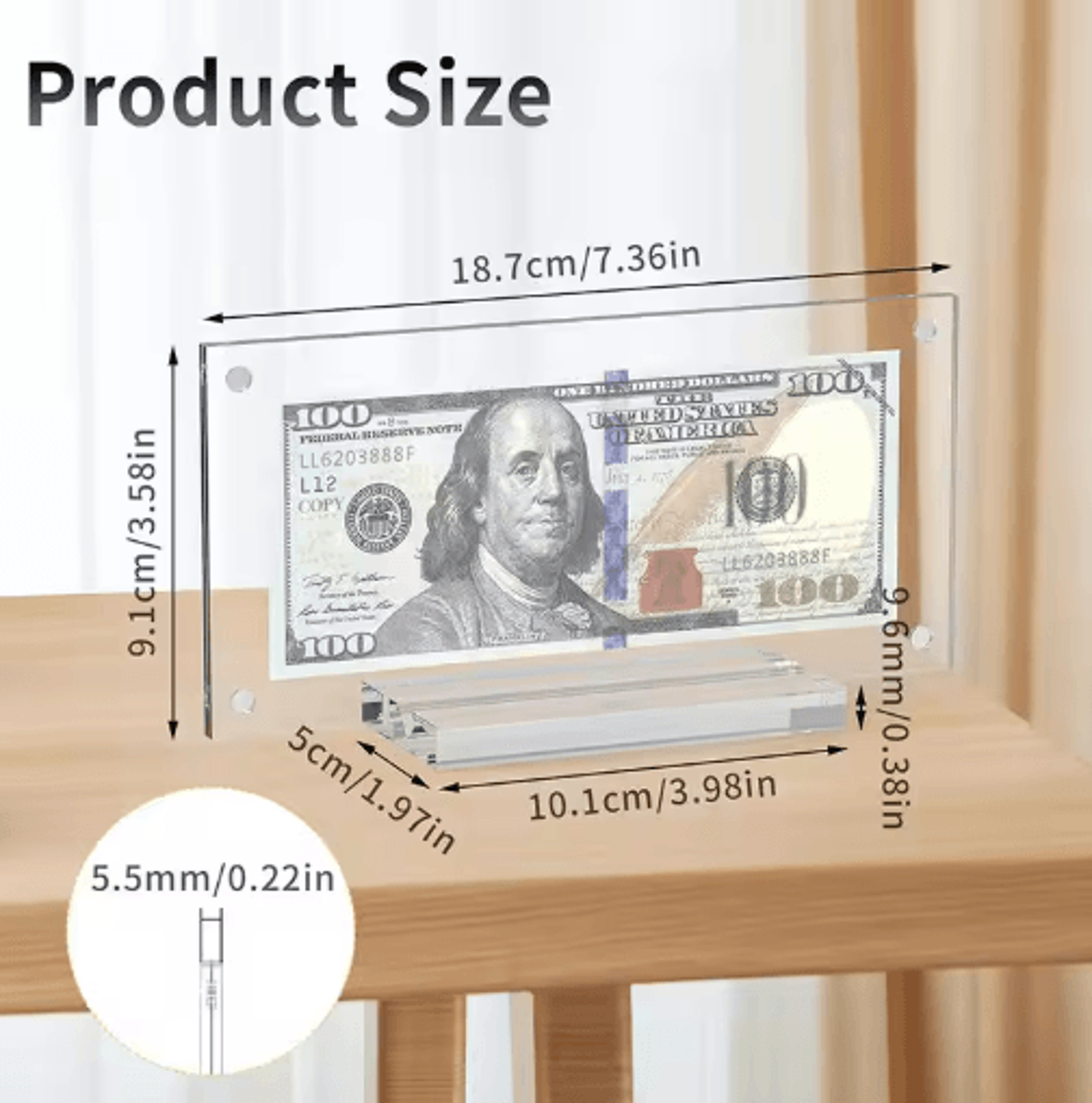Clear Acrylic Dollar Bill And Commemorative Coin Display Frame With Base 1 To 2 PCS 3