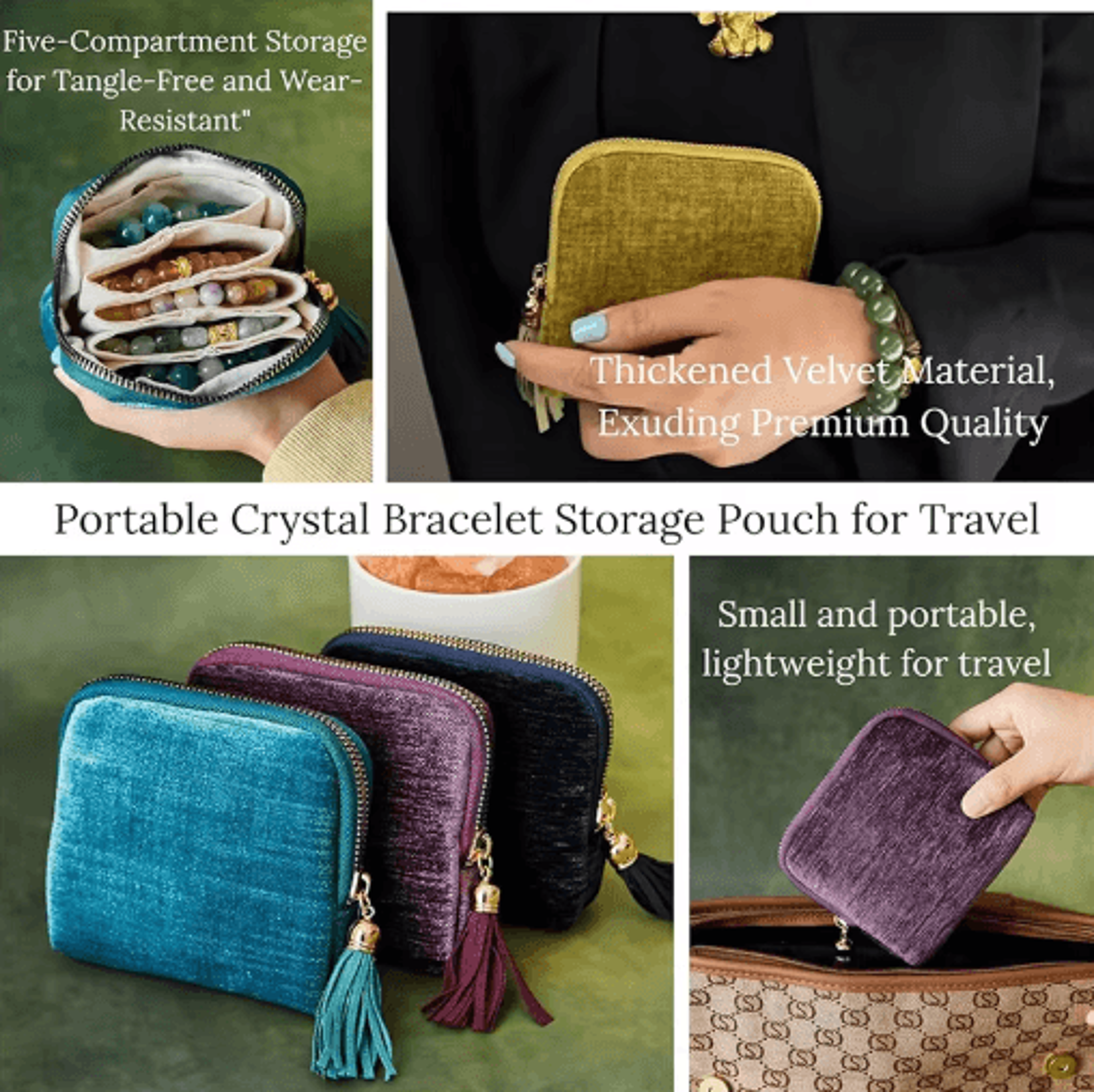 Portable Travel Jewelry Organizer Bag  MultiLayer Tassel Zipper Storage For Bracelets  Jade 7
