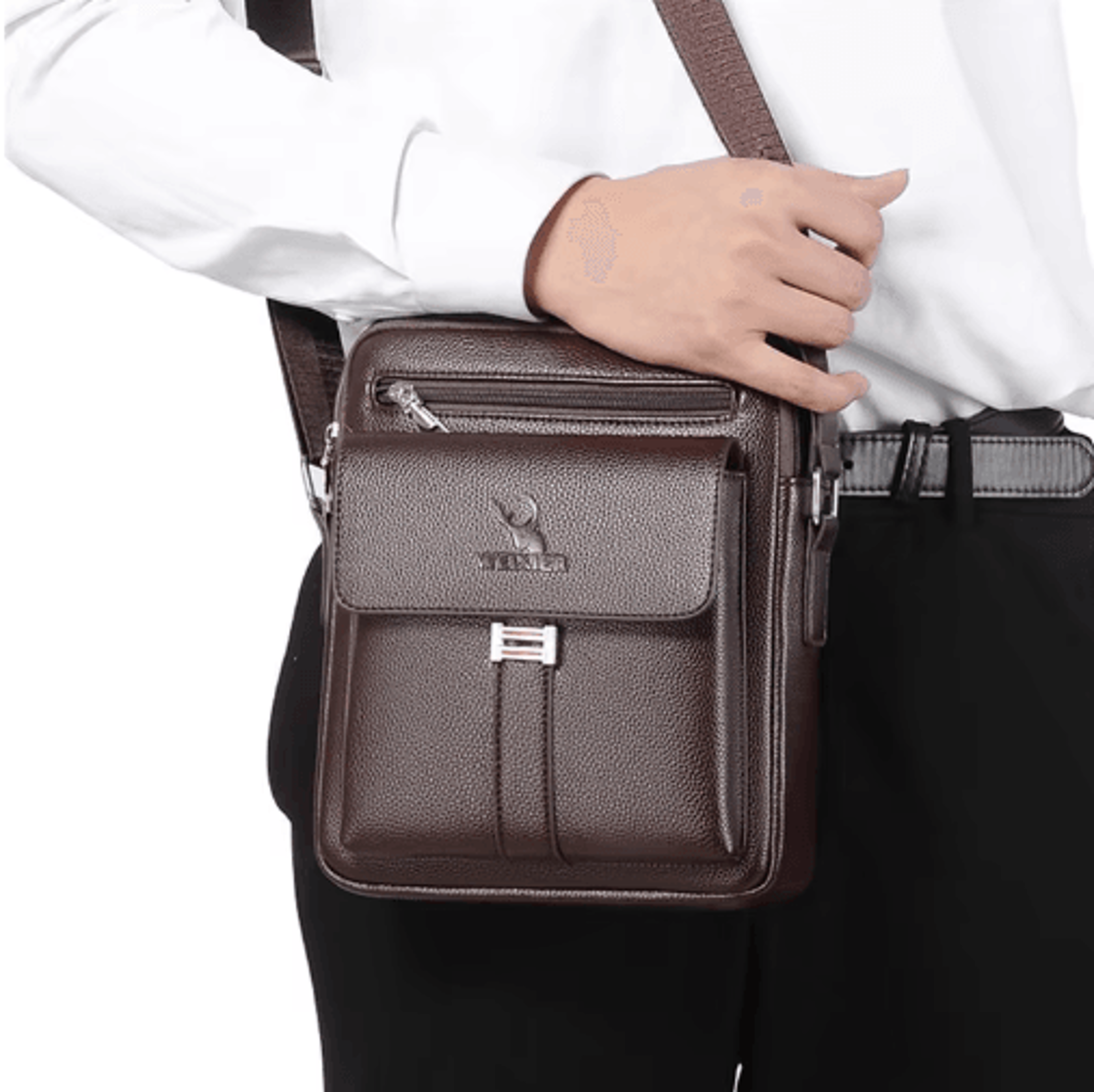 Mens PU Leather Shoulder Bag  Business Flap Crossbody Messenger Bag 9