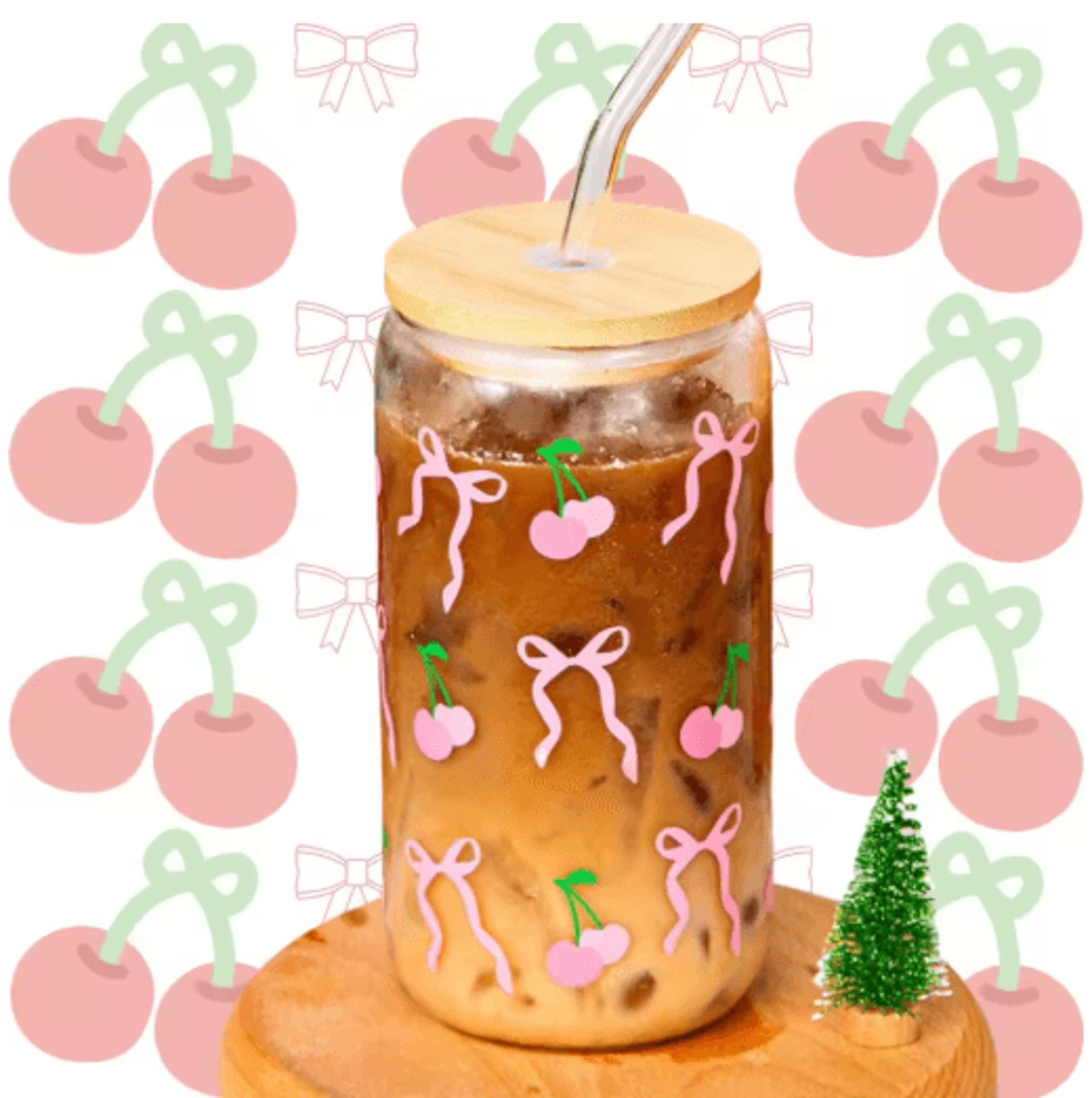 Cherry Bow Glass Tumbler With Straw 4