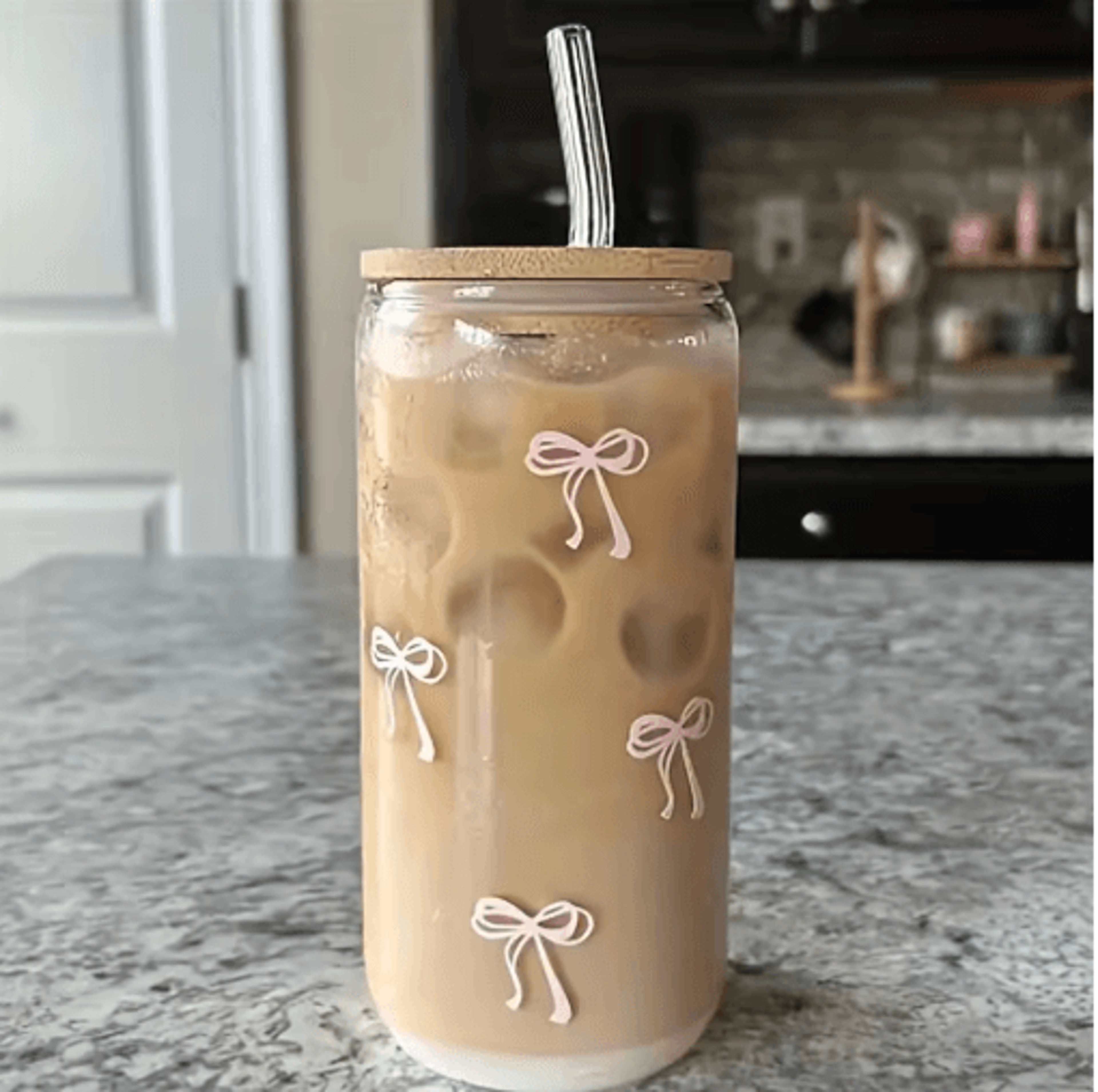 Cherry Bow Glass Tumbler With Straw 9