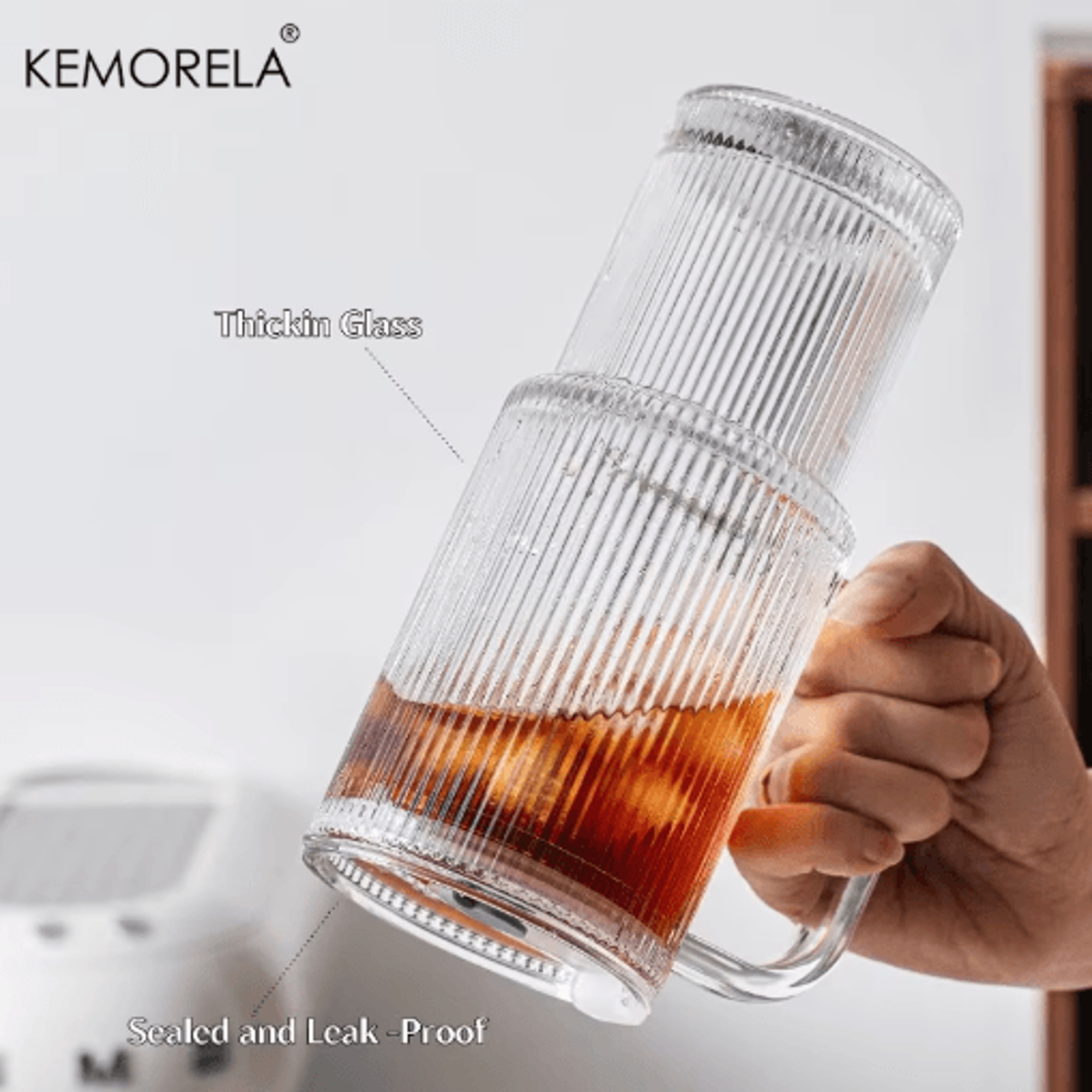 760 Ml Ribbed Glass Tumbler With Handle Lid Large Iced Coffee Mug With Straw 1 To 2 PCS 5
