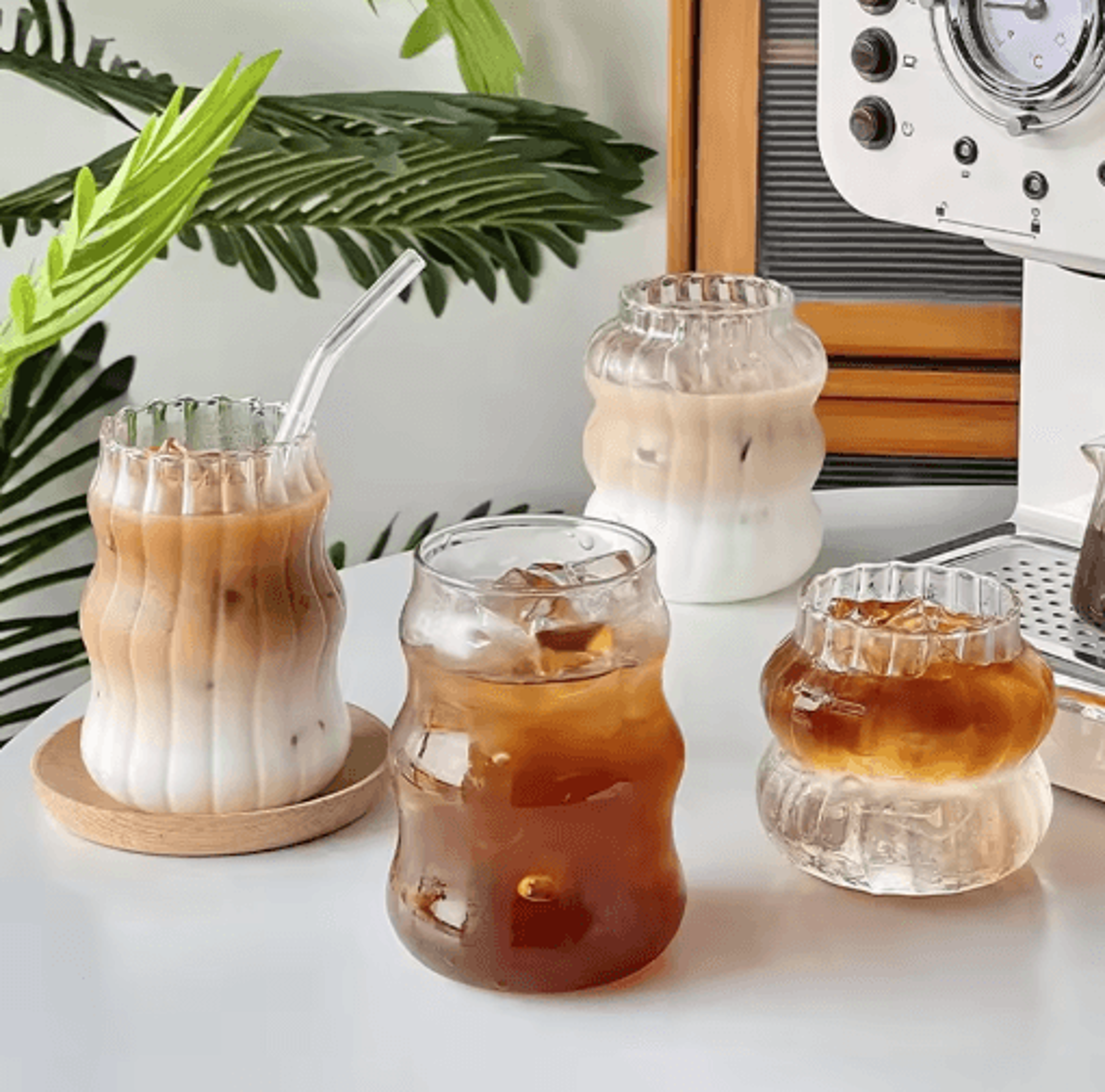 RippleWave Transparent Drinking Glass  Creative Wave Iced Coffee Tumbler 23