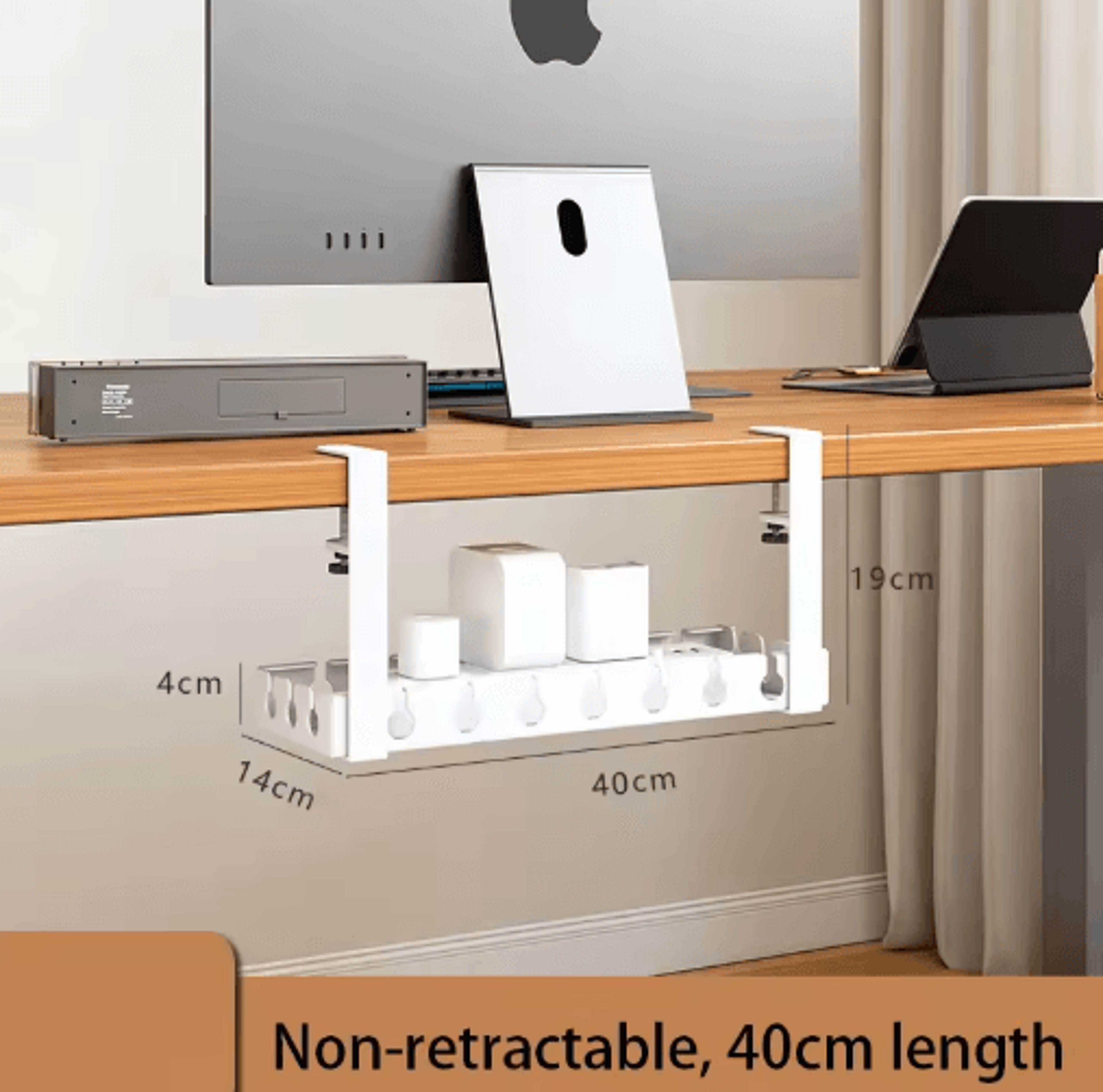 Extendable Steel Under Desk Cable Management Tray With Power Strip Holder 3