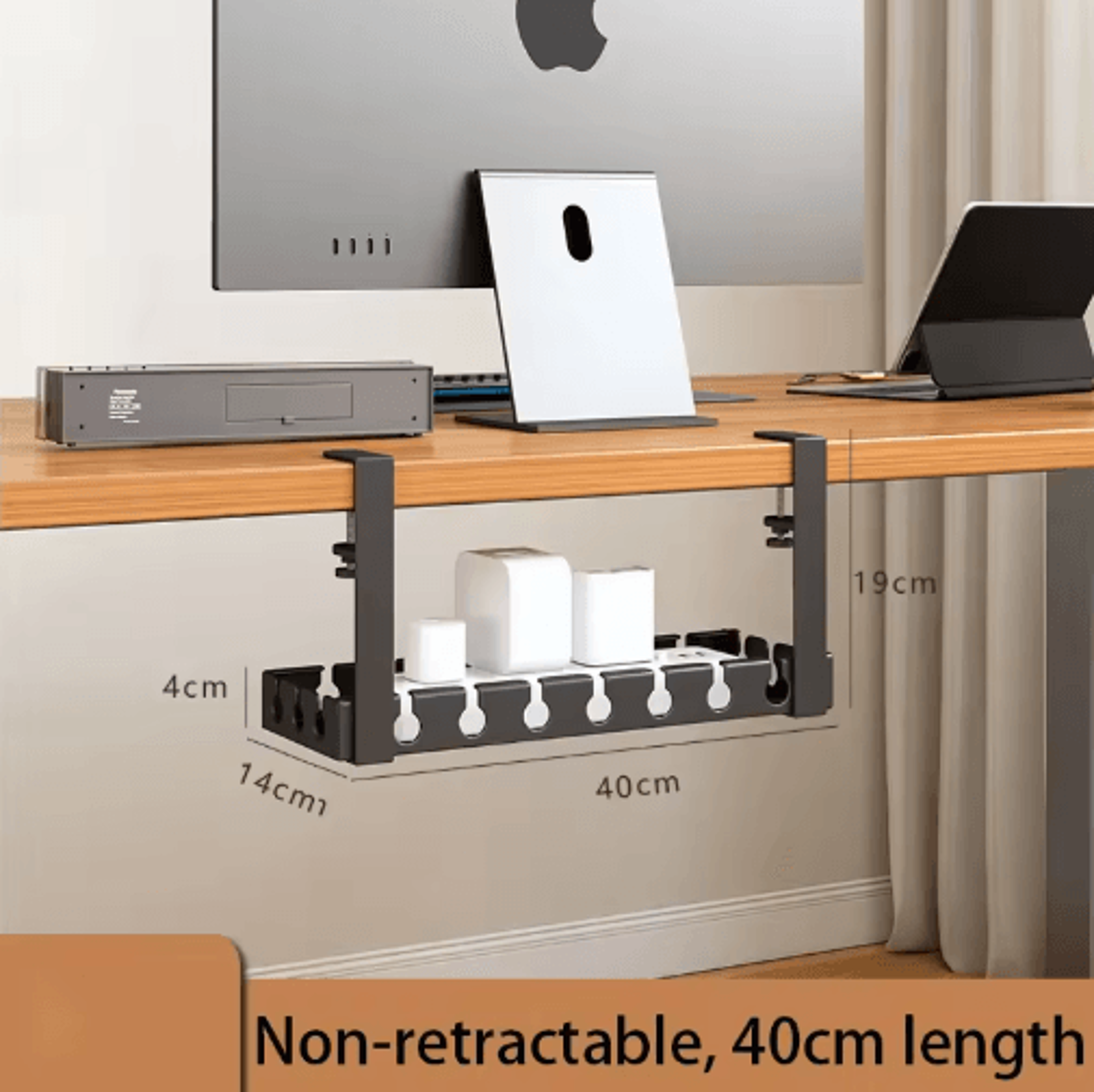 Extendable Steel Under Desk Cable Management Tray With Power Strip Holder 4
