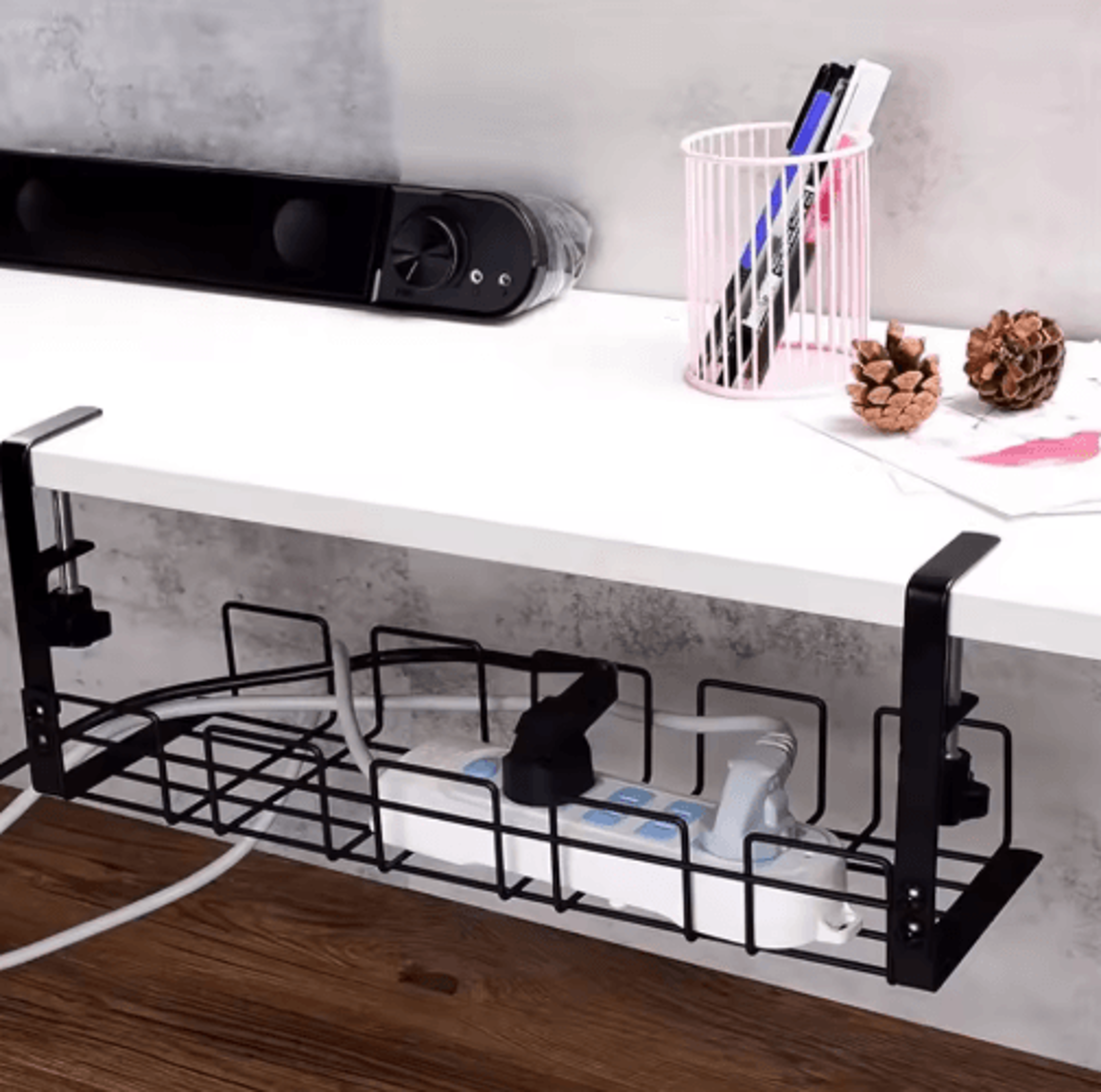 Metal Under Table Storage Rack  Cable Management Tray For Home And Office 4