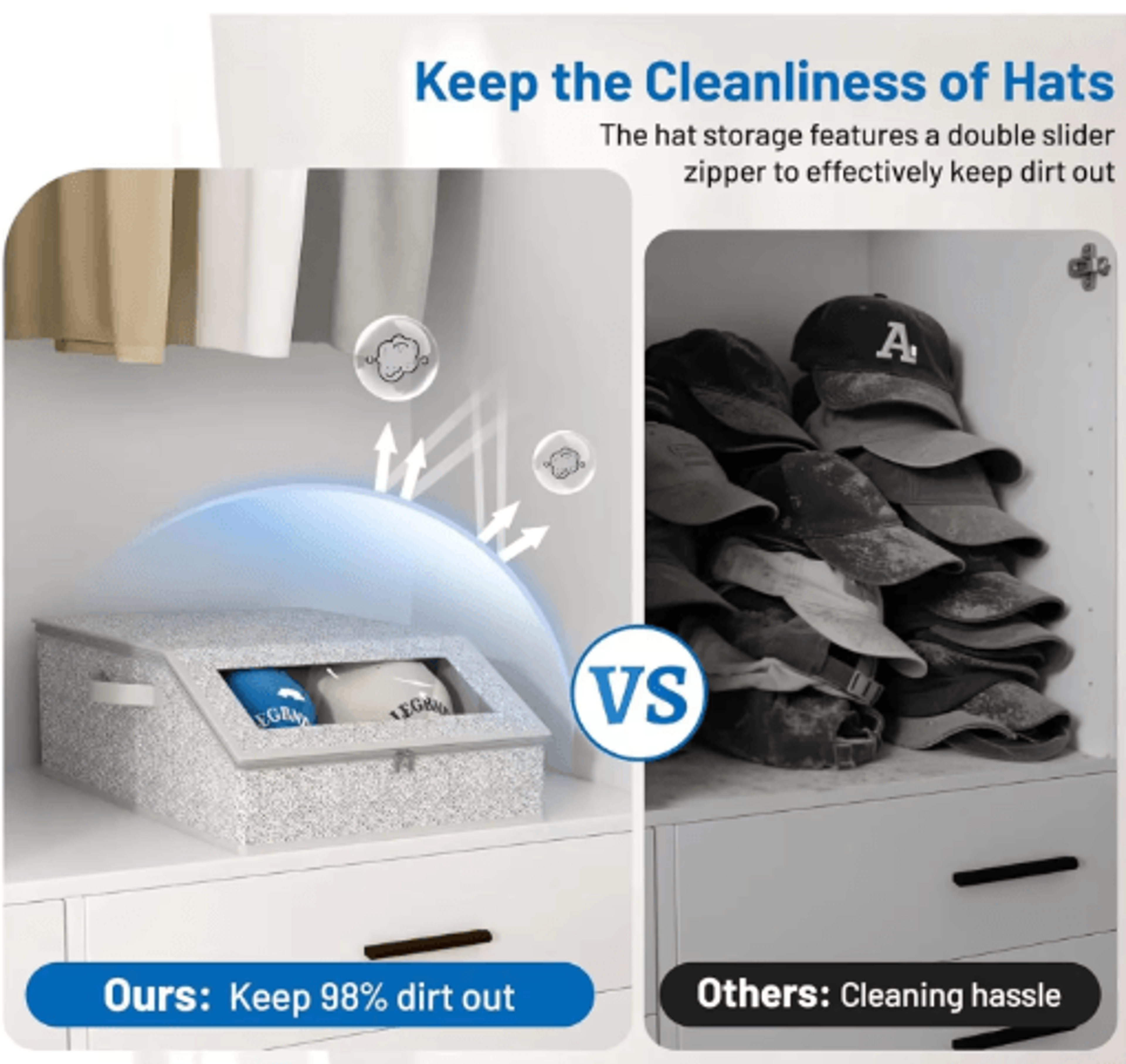 Foldable Baseball Cap Storage Box For 24 Hats With Zipper Closure 4