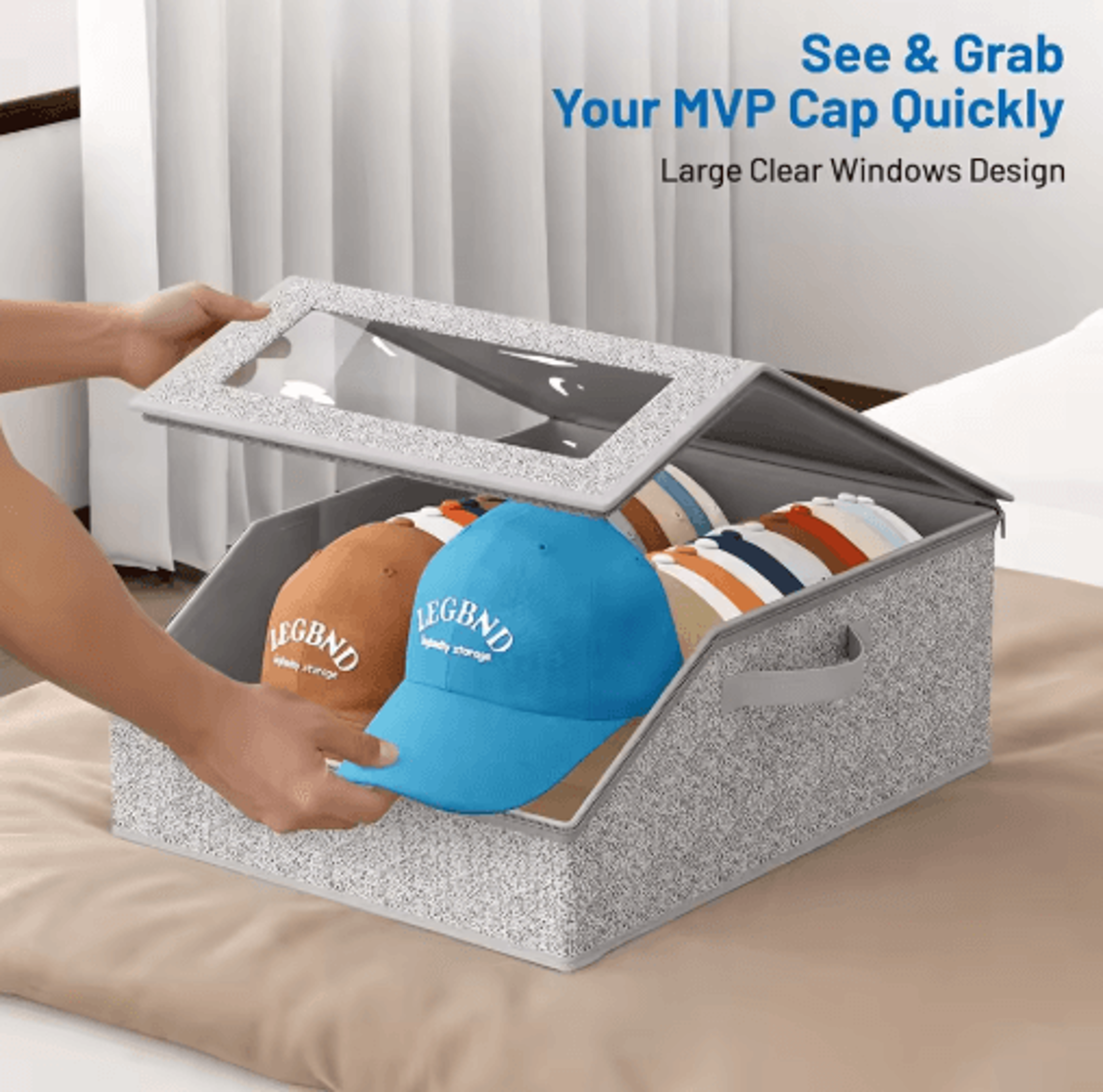 Foldable Baseball Cap Storage Box For 24 Hats With Zipper Closure 6