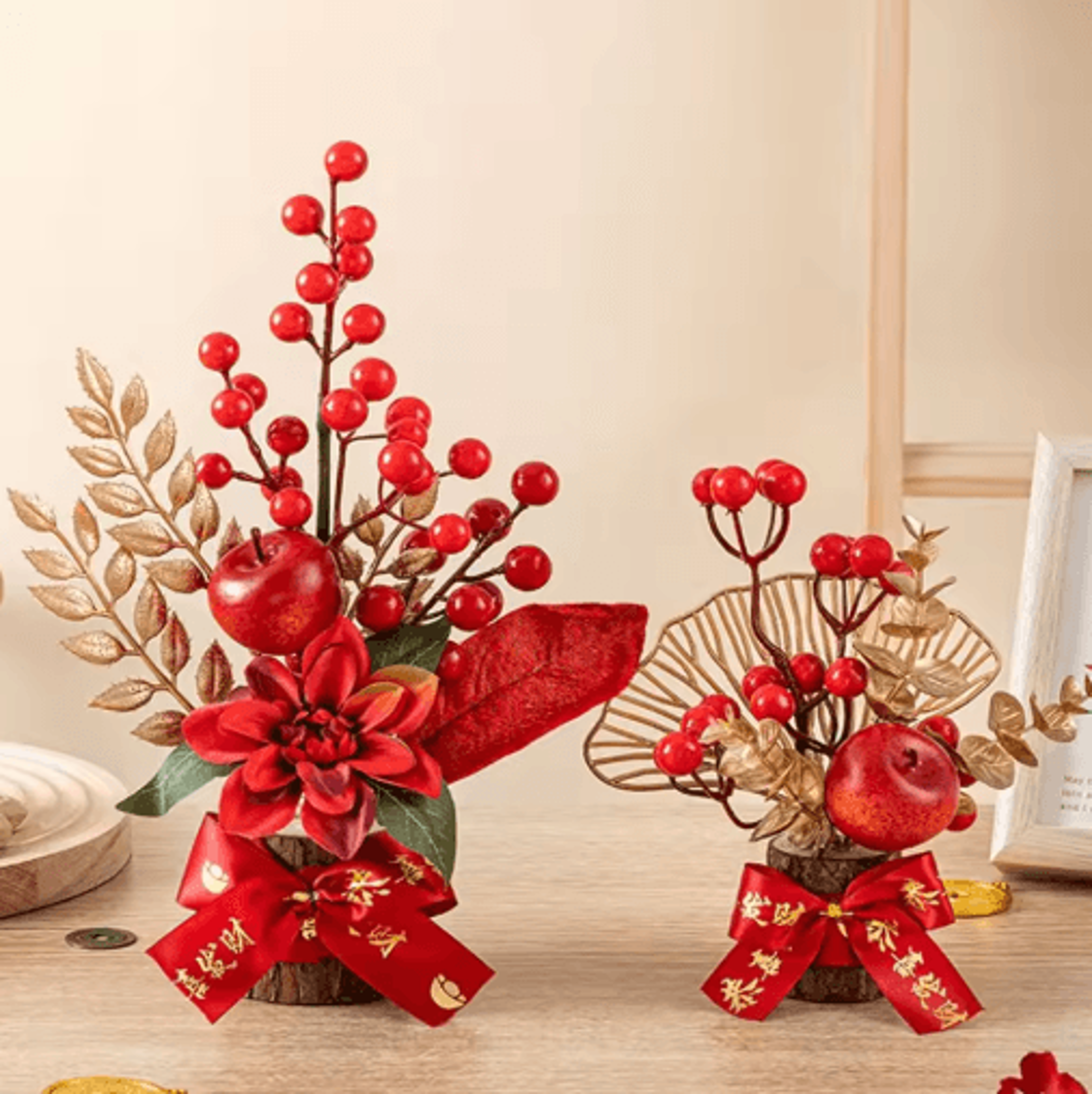 Chinese Artificial Red Berry Plant Pot For Good Luck Decor 4