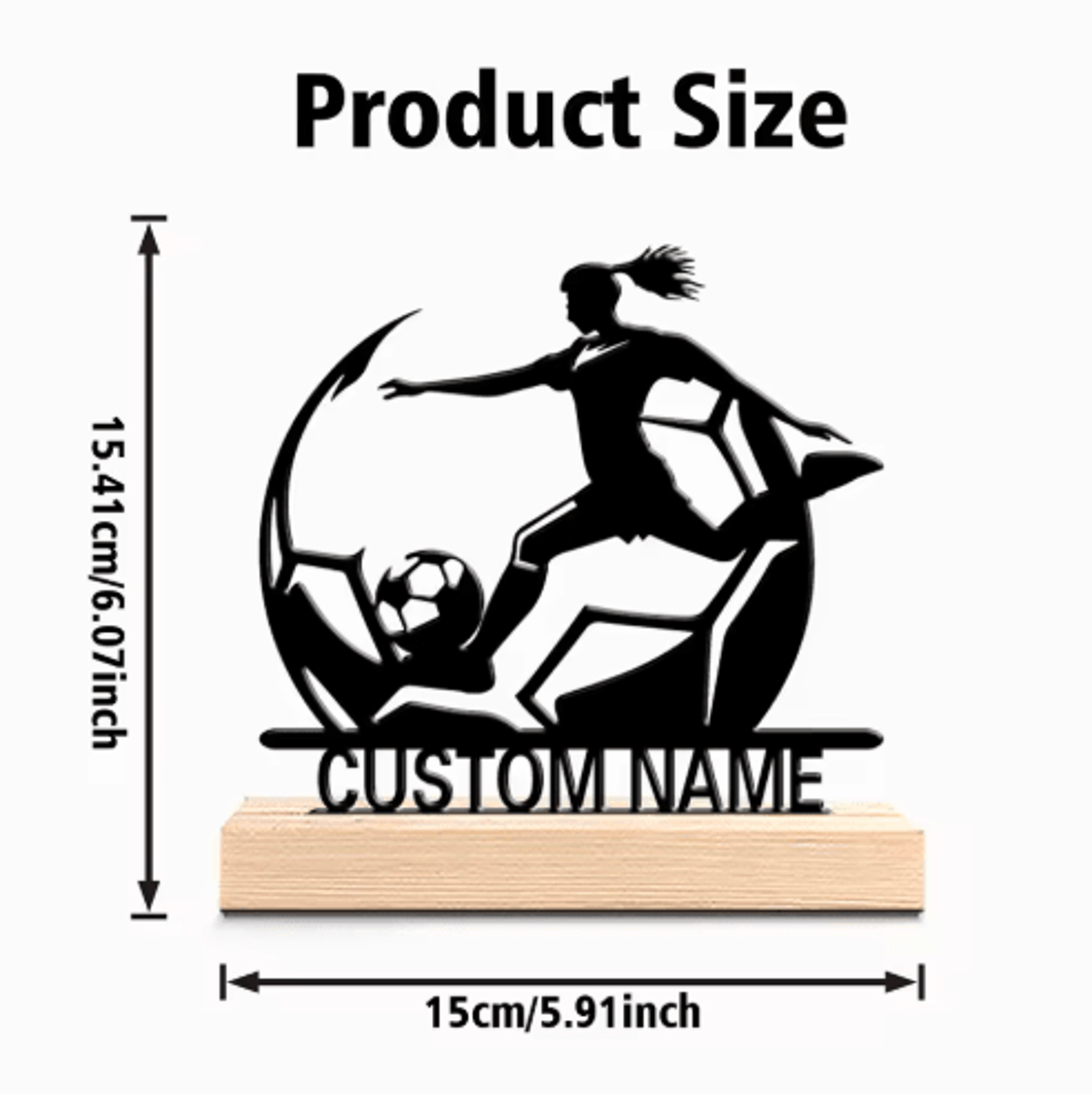 Personalized Womens Soccer Metal Statue With Wooden Base 0
