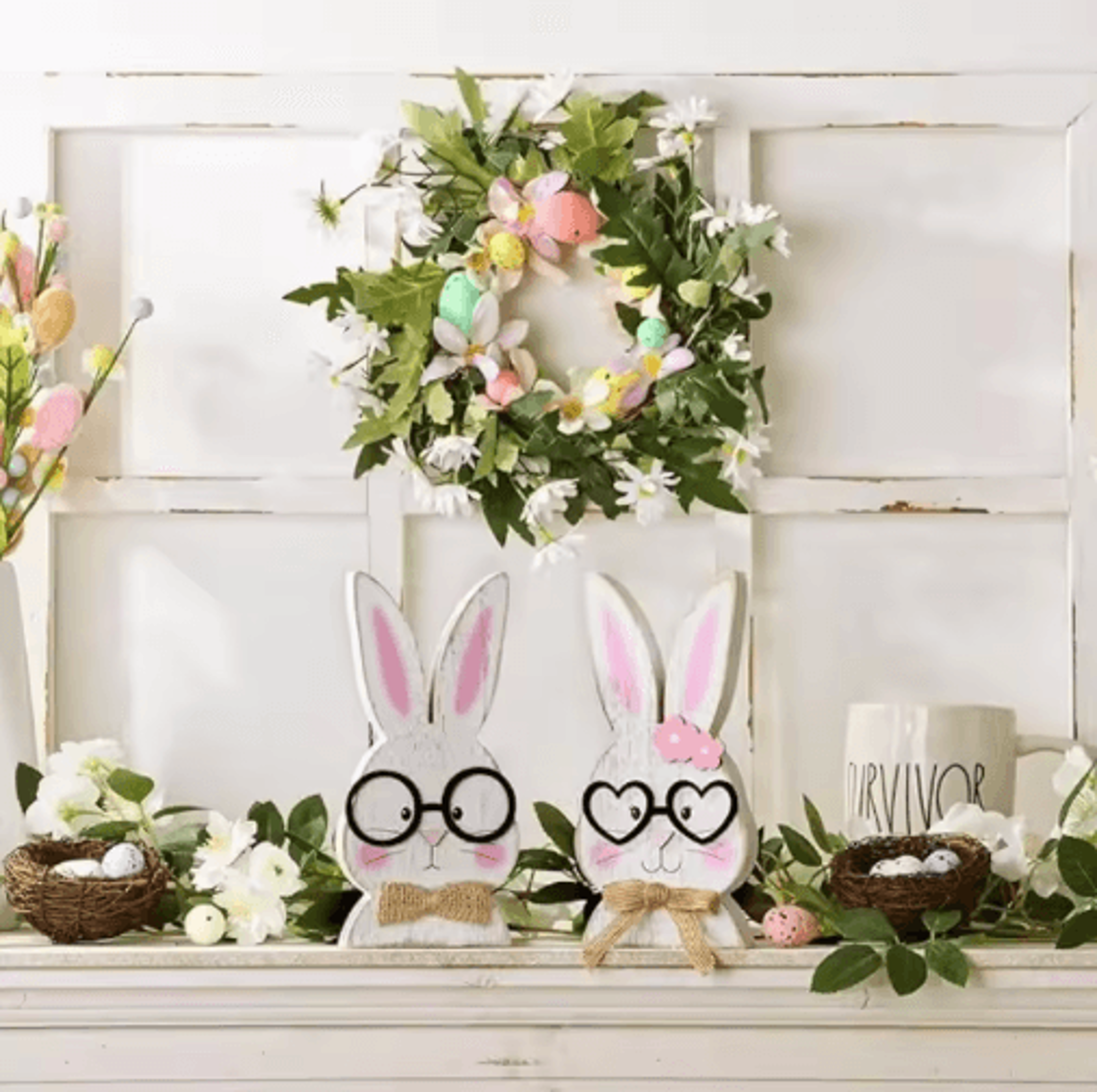 Nordic Rabbit Couple Easter Decorations  2Piece Wooden Ornament Set 6
