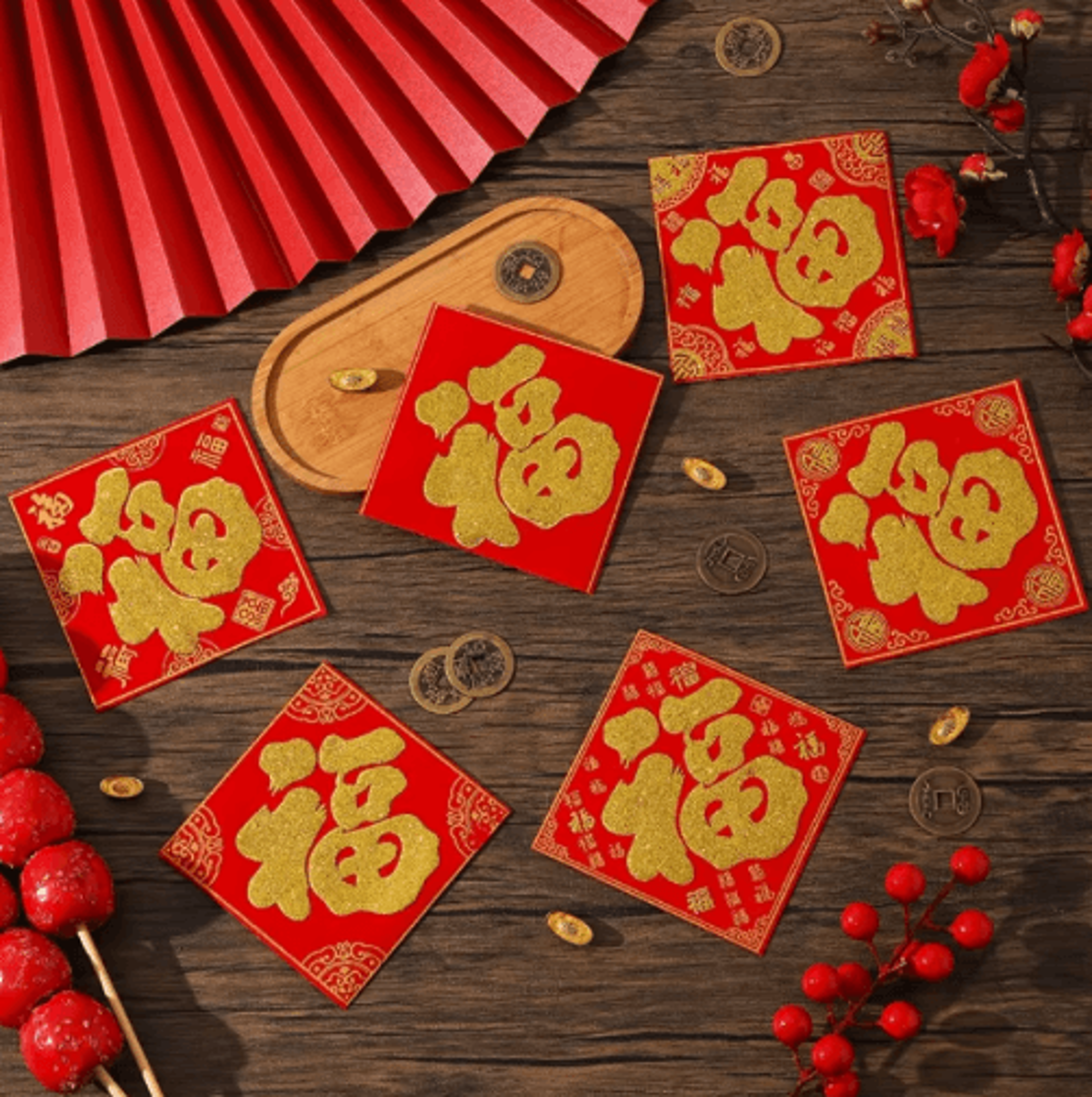 2026 Year Of The Horse Mini Fu Character Stickers Lunar New Year Door  Window Decor 5pcs 5