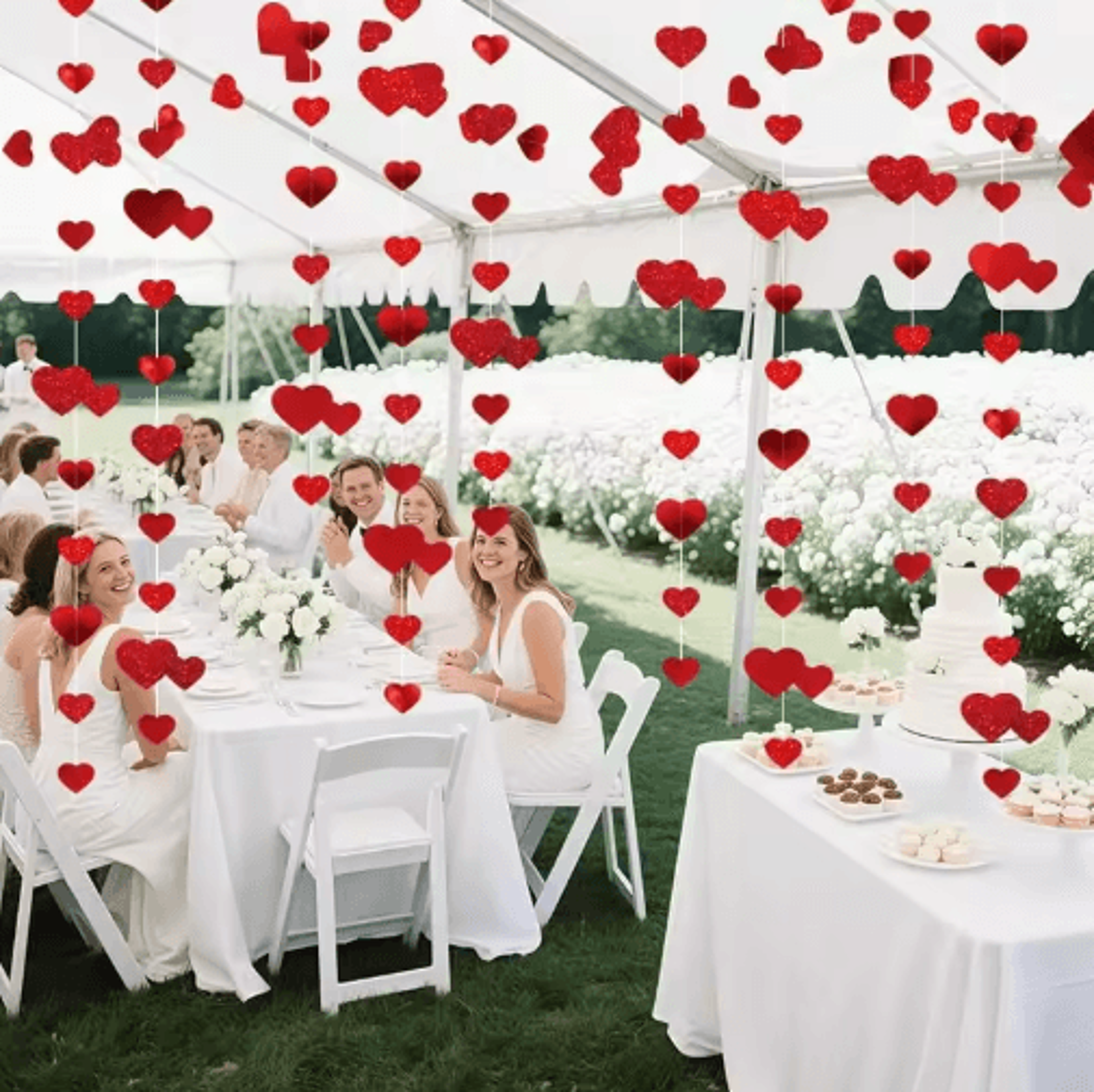 4M Red Heart Wedding Garland Glitter Love Streamer For Parties  Home Decor 2