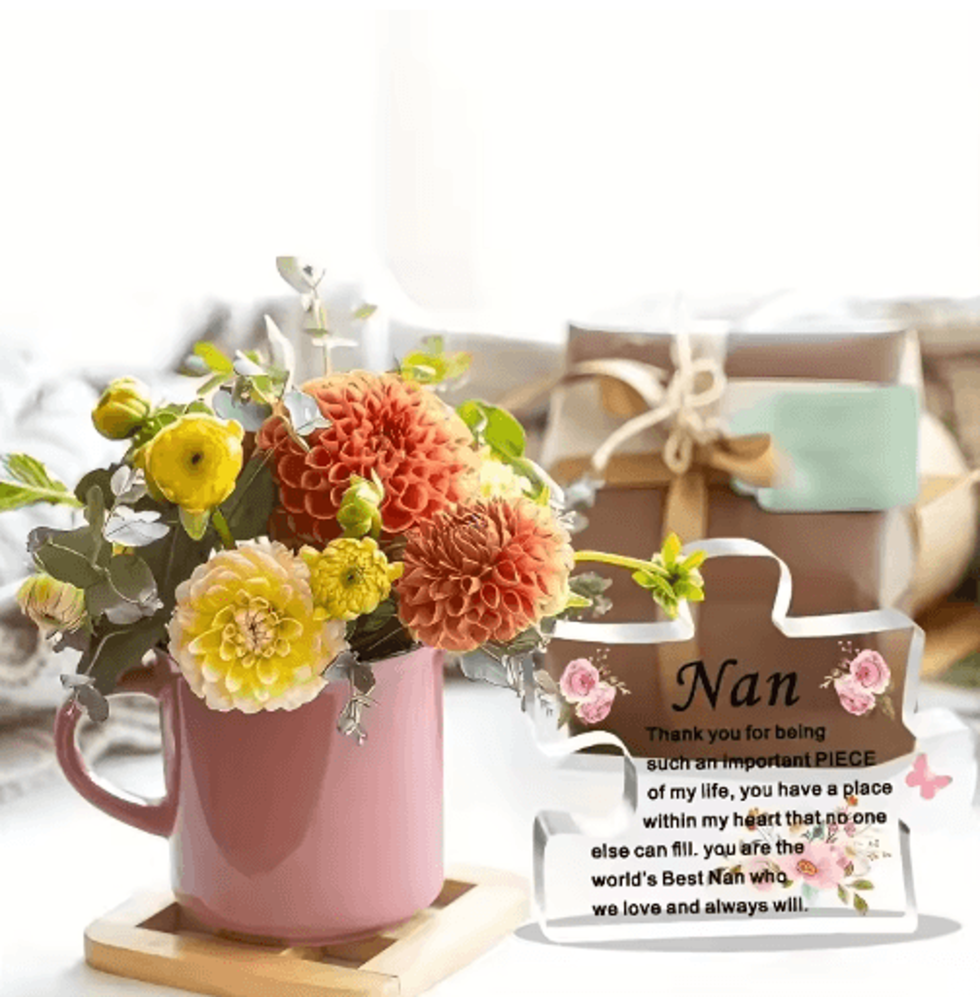 Heartfelt Nan Acrylic Puzzle Keepsake Floral Gift From Grandchildren 2