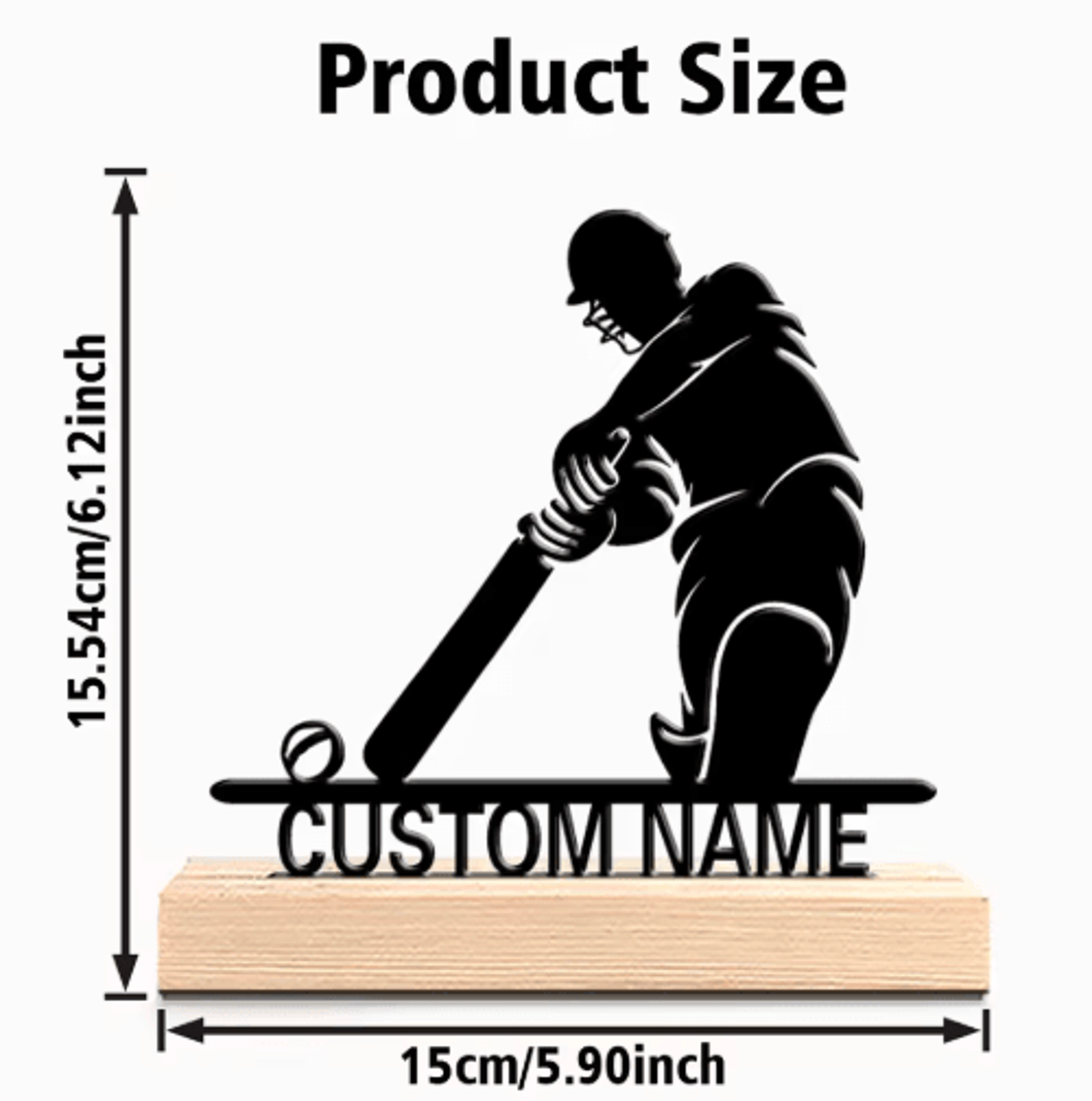 Personalized Cricket Player Metal Art Statue With Wooden Base Custom Sports Gift Decor 1