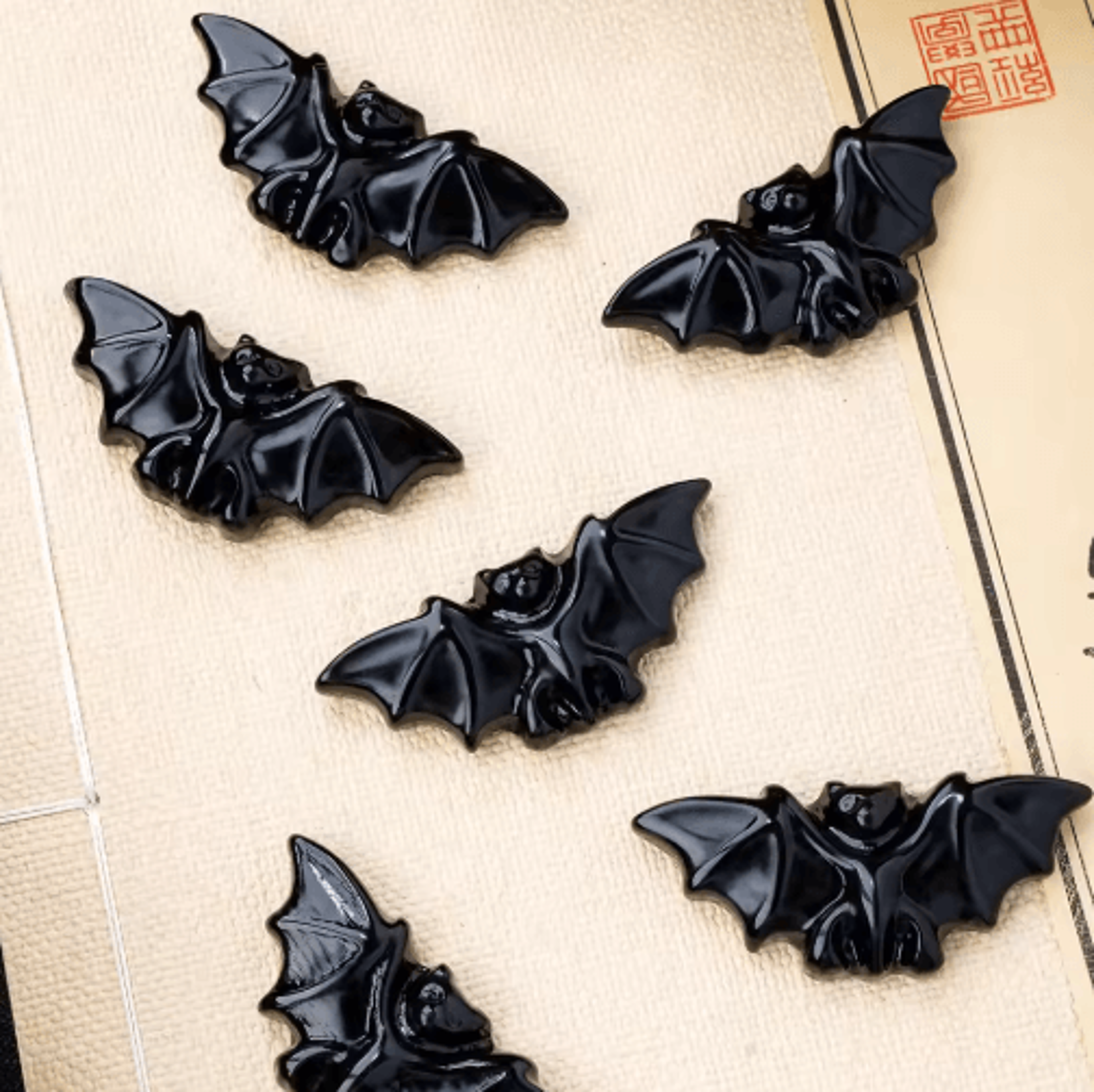 Natural Obsidian Crystal Bat Figurine  HandCarved Healing Energy  Spiritual Healing Crystal Decor 2