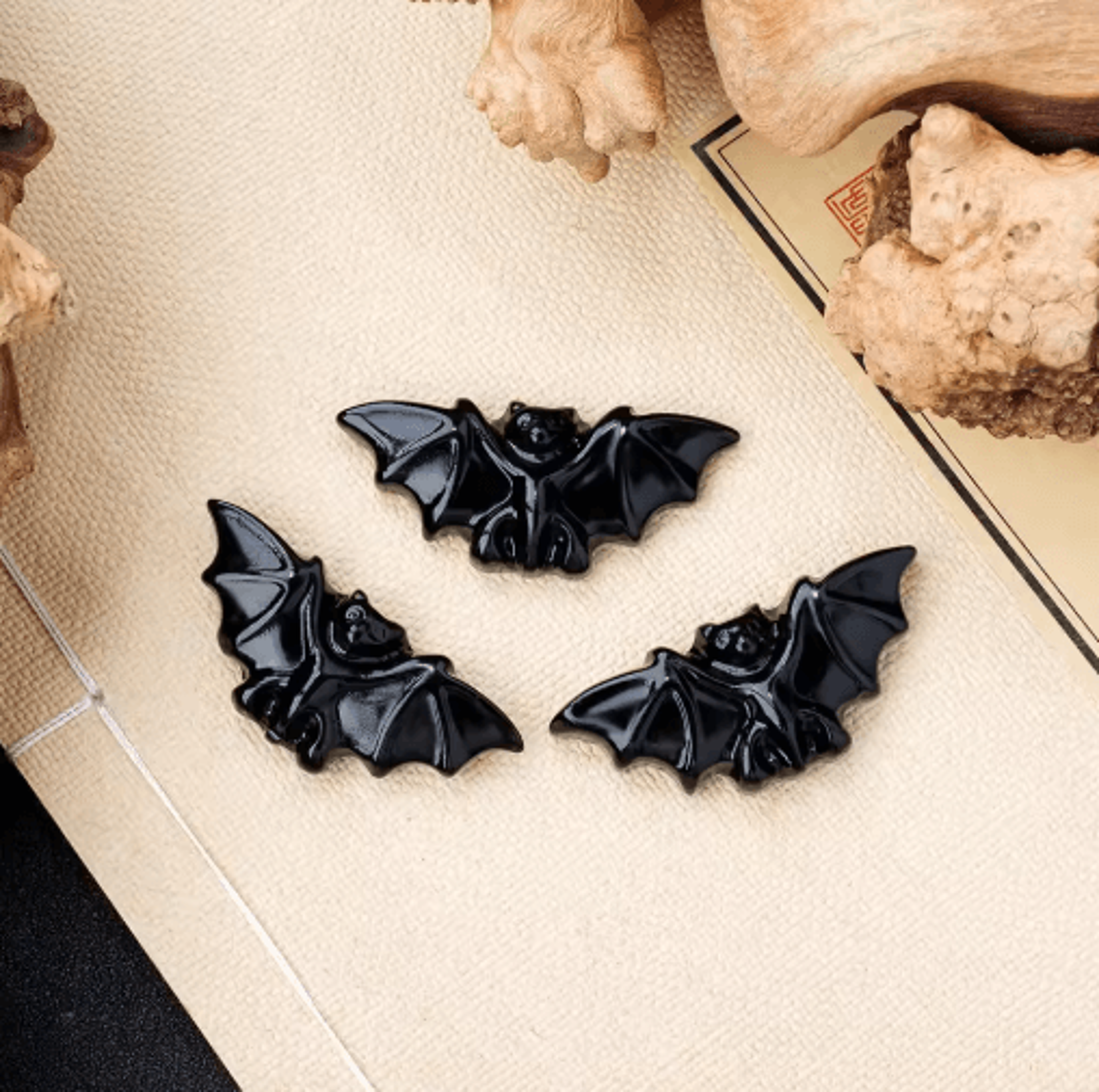 Natural Obsidian Crystal Bat Figurine  HandCarved Healing Energy  Spiritual Healing Crystal Decor 5