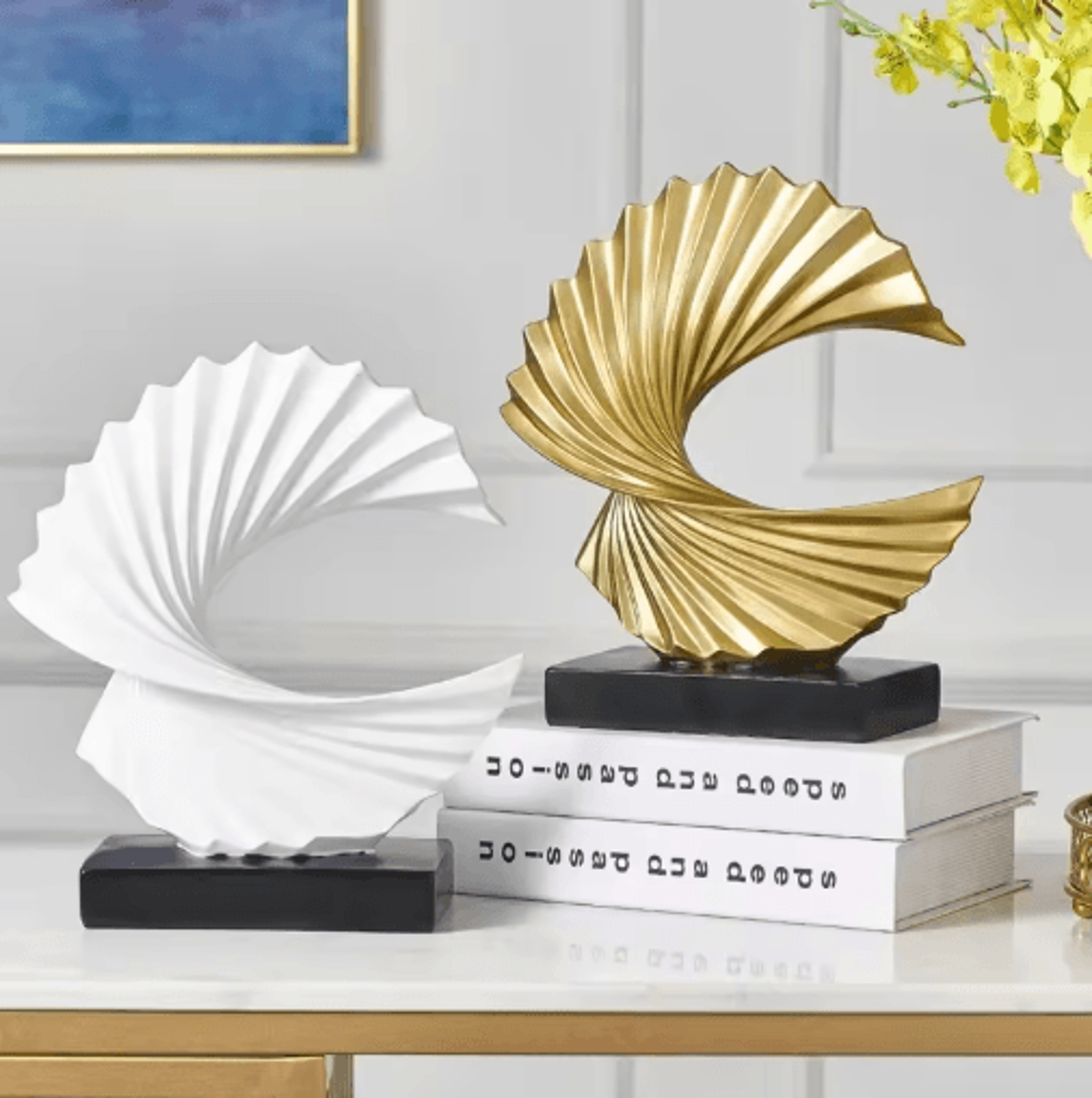Modern Abstract Resin Sculpture  Golden Art Statue For Living Room And Office Decor 0
