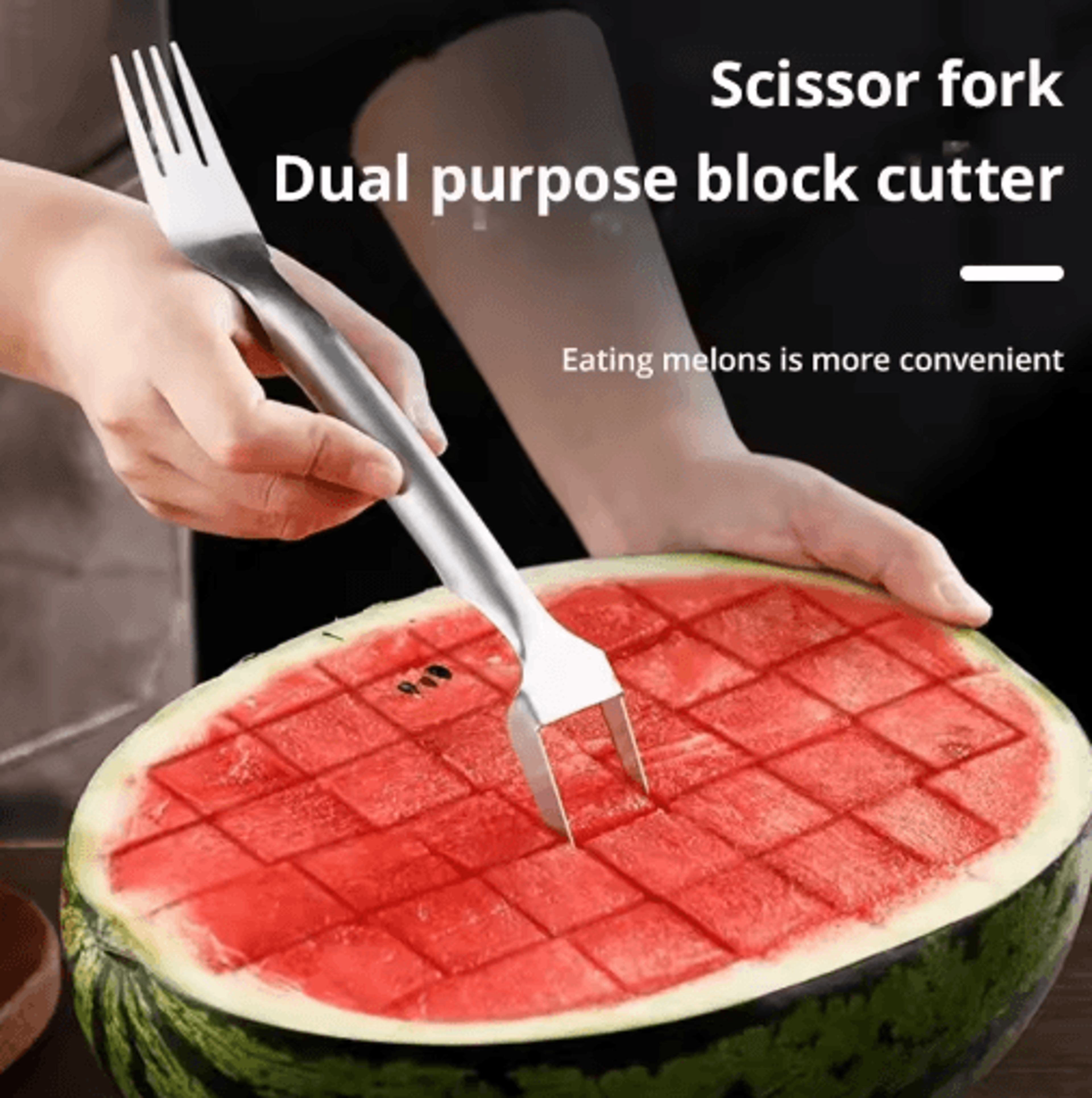 2in1 Stainless Steel Watermelon Slicer Fork  Portable Fruit Cutter  Serving Tool 0