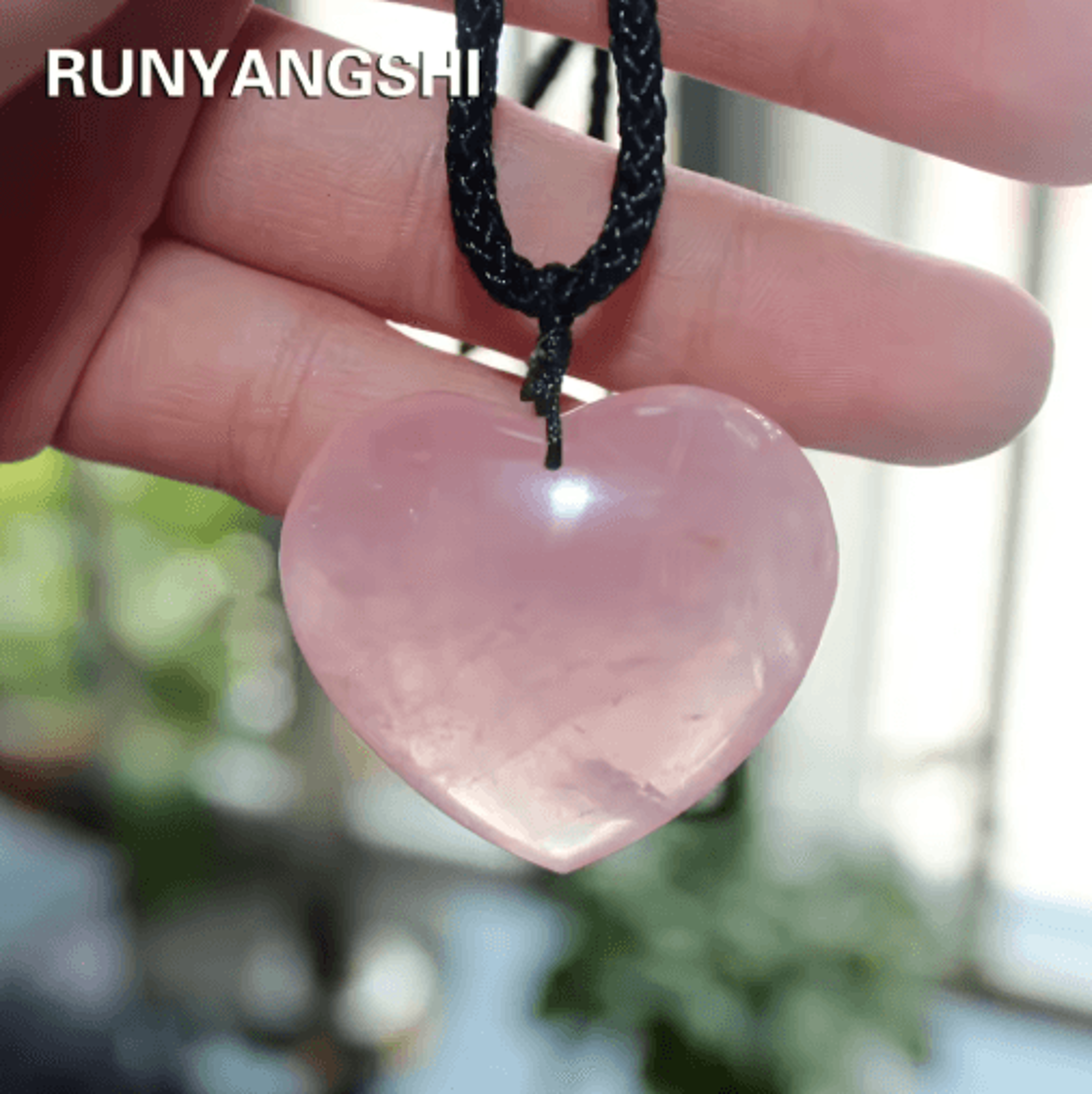 Rose Quartz Heart Crystal Pendant Necklace  Natural Pink Healing Stone Love Jewelry 0
