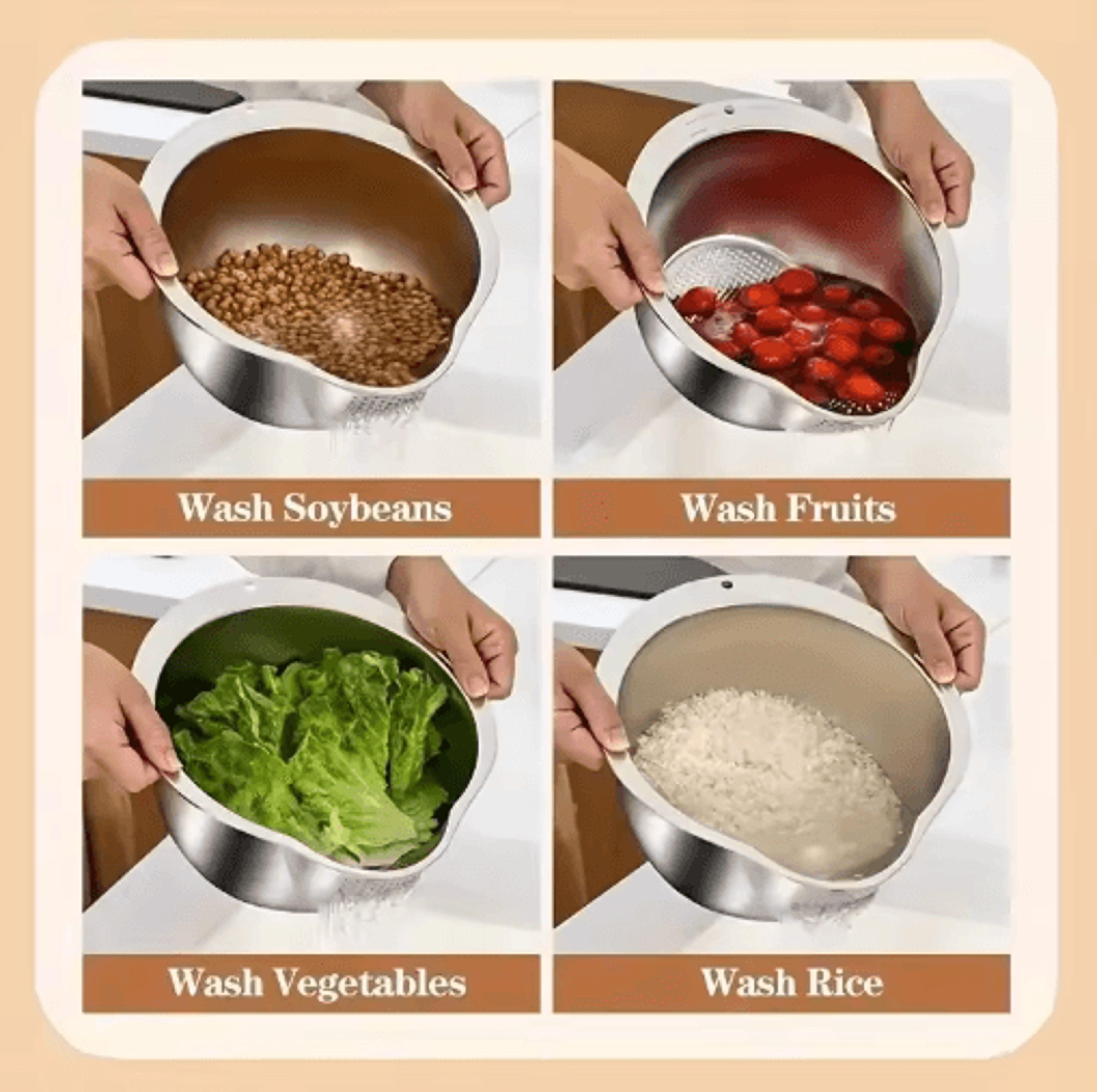 Stainless Steel 304 Rice Washer Strainer Bowl Multi Use Rice Sieve  Colander For Kitchen 2